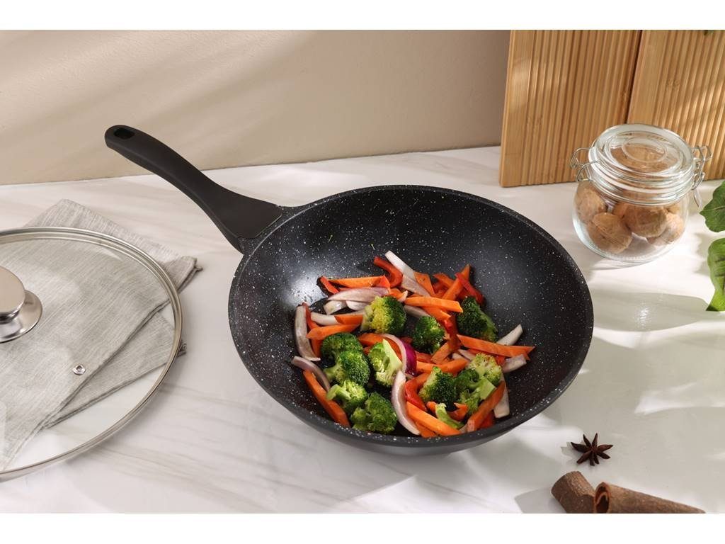 elegantem PRO+ Deckel Schwarz Wok SWISS in mit Wokpfanne und Lochinduktionsboden