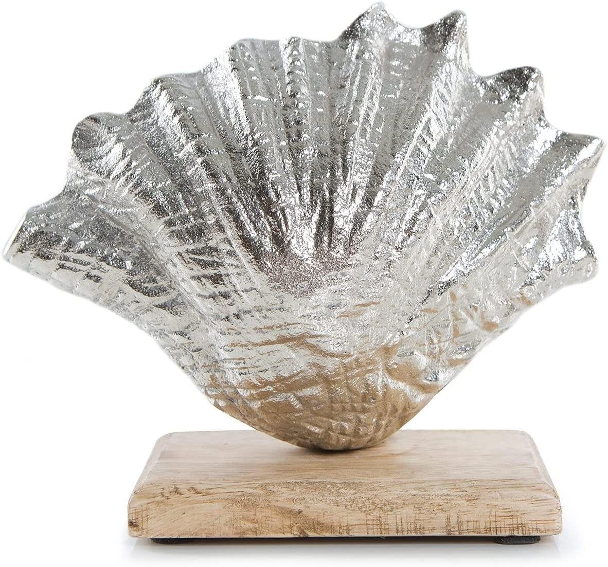 Dekofigur Muschel aus Metall und Holz in Silber braun