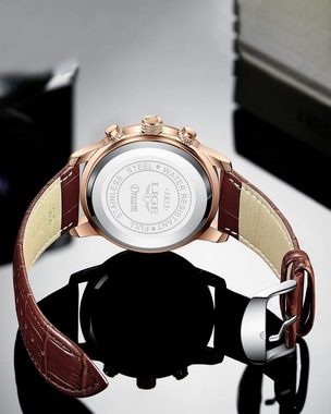 Lige LG8953 Watch, Herren Chrono Uhr, wasserdicht, Datum, Lederband, Quarz