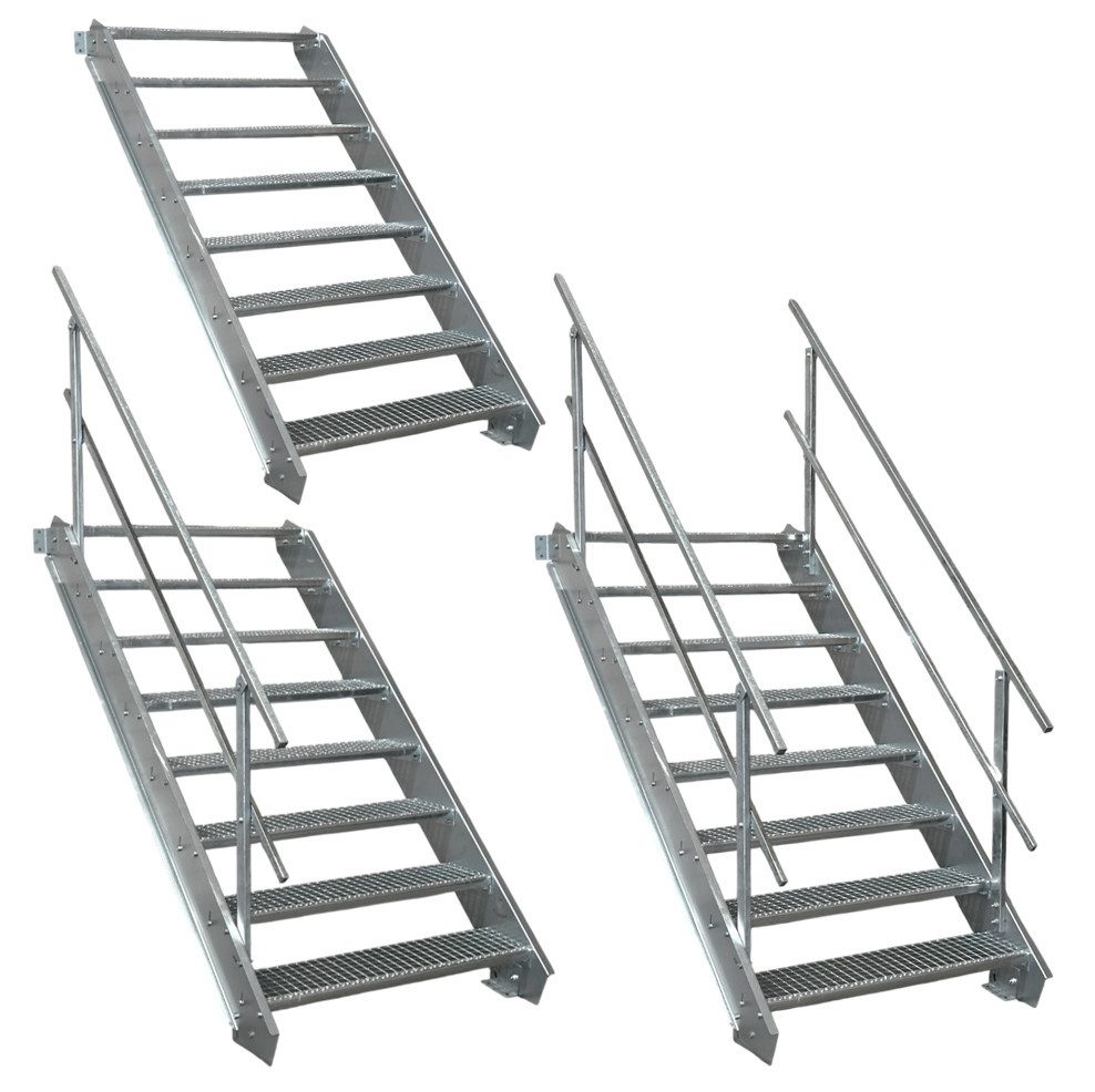 SRM Design Außentreppe 8 Stufen Stahltreppe Weiß Breite 60 cm Geschosshöhe 120 - 160 cm ohne