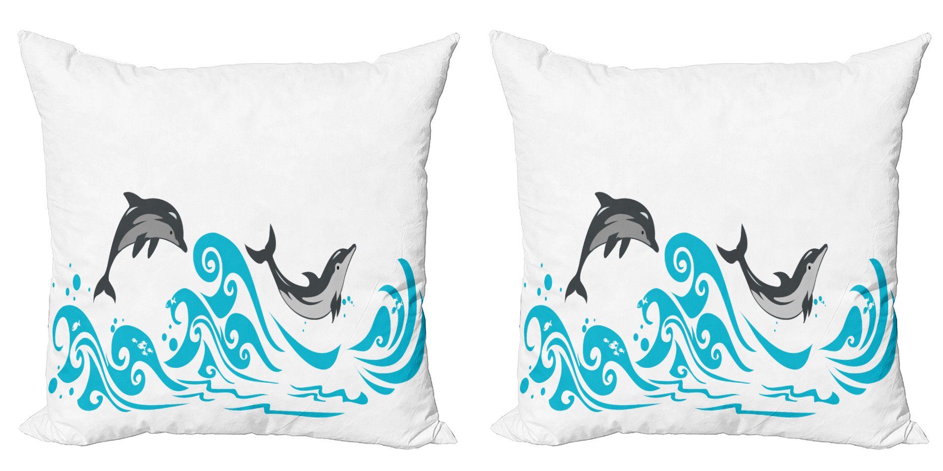 Accent Fish Digitaldruck, Wellen Kunst Säugetier Doppelseitiger Kissenbezüge Big Modern Delfin (2 Abakuhaus Stück),