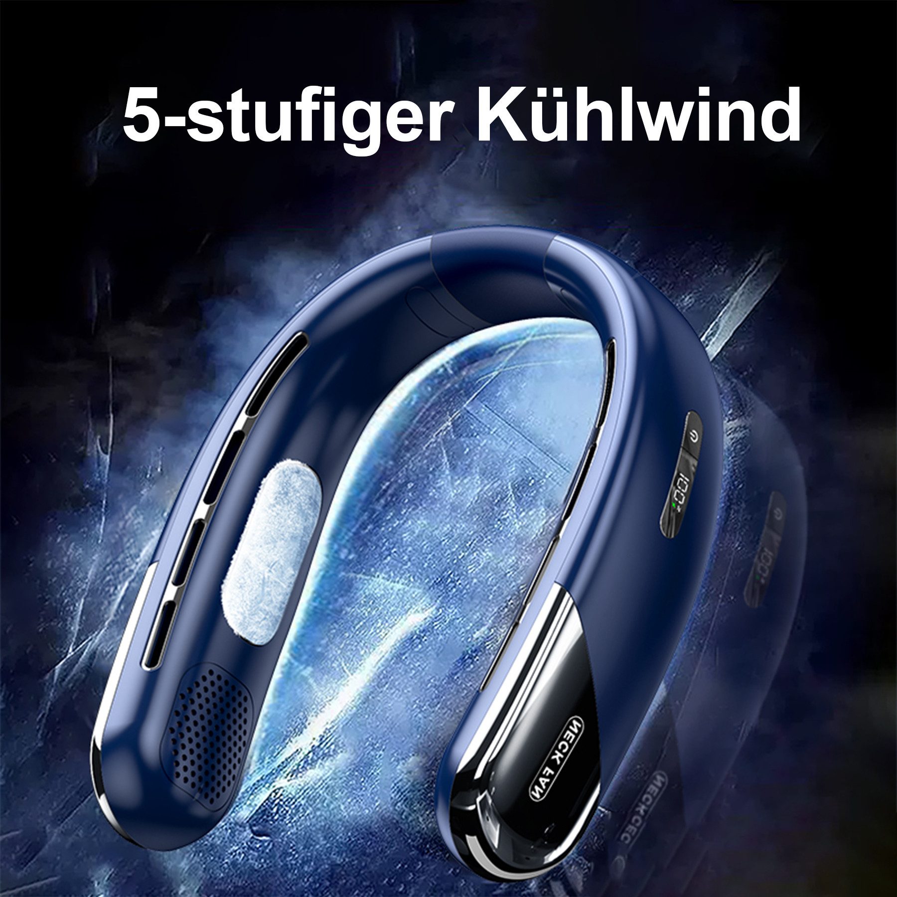 Senmudi Mini USB-Ventilator Nackenventilator Hals Ventilator 2400 mAh Wiederaufladbarer Ventilator, 5-Gang-LCD-Digitalanzeige für Zuhause,Büro,Reisen im Freien