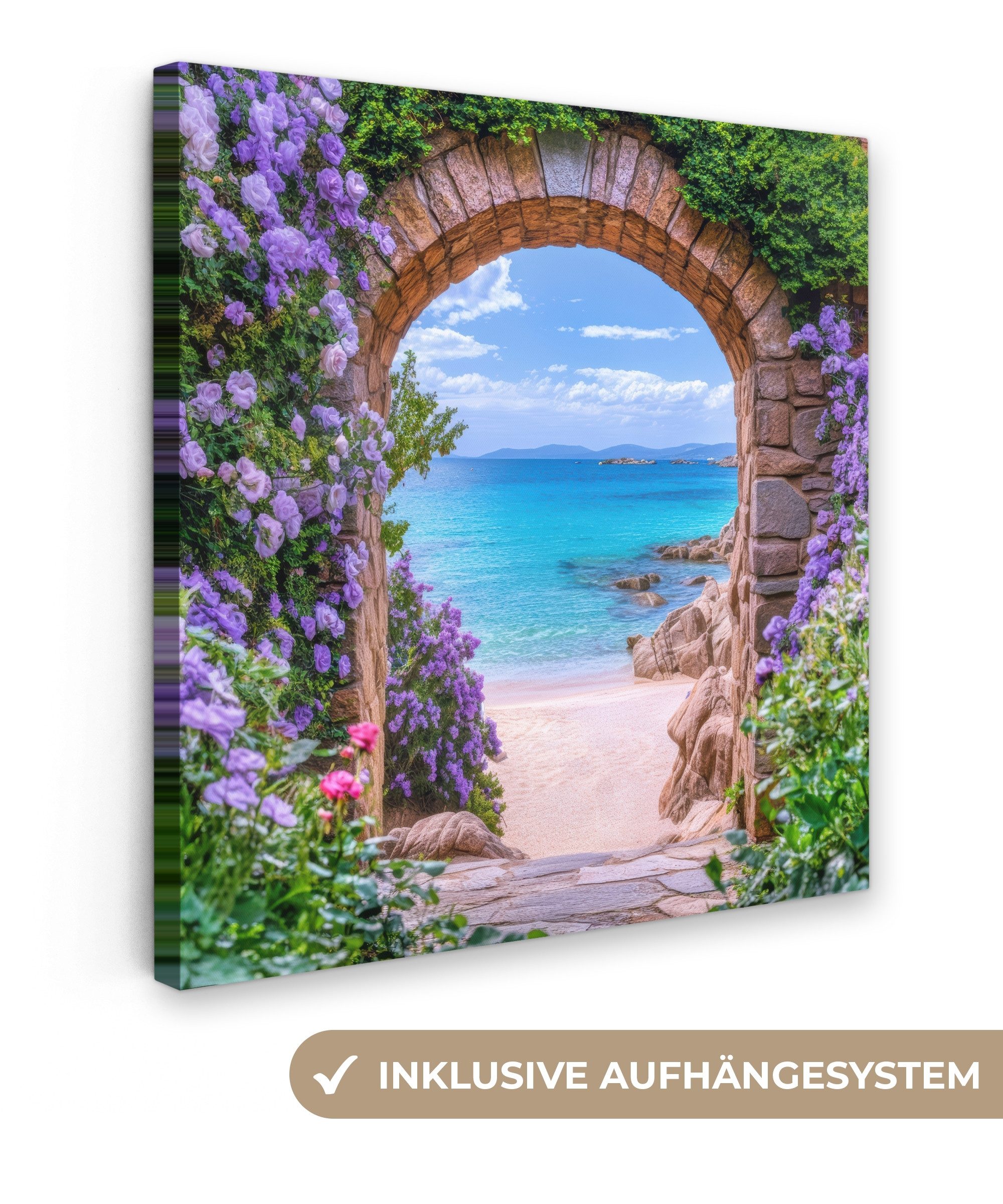 OneMillionCanvasses® Leinwandbild Aussicht - Tor - Meer - Strand - Felsen, Fotodruck (1 St), Wandbild, Deko Schlafzimmer Wohnzimmer Flur 20x20 cm