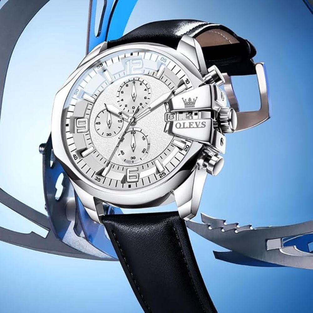 OLEVS Chronograph OLEVS Prestige Chronograph Uhr XXL 50 mm Lederarmband, 4 Farben