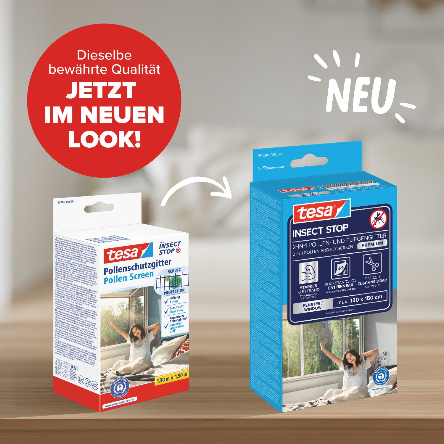 tesa Pollenschutzgitter, (Komplett-Set, 1-St., INSECT STOP, selbstklebendem Klettband - Anthrazit - 130 cm x 150 cm), zuschneidbarer, transparenter Pollenschutz für Allergiker
