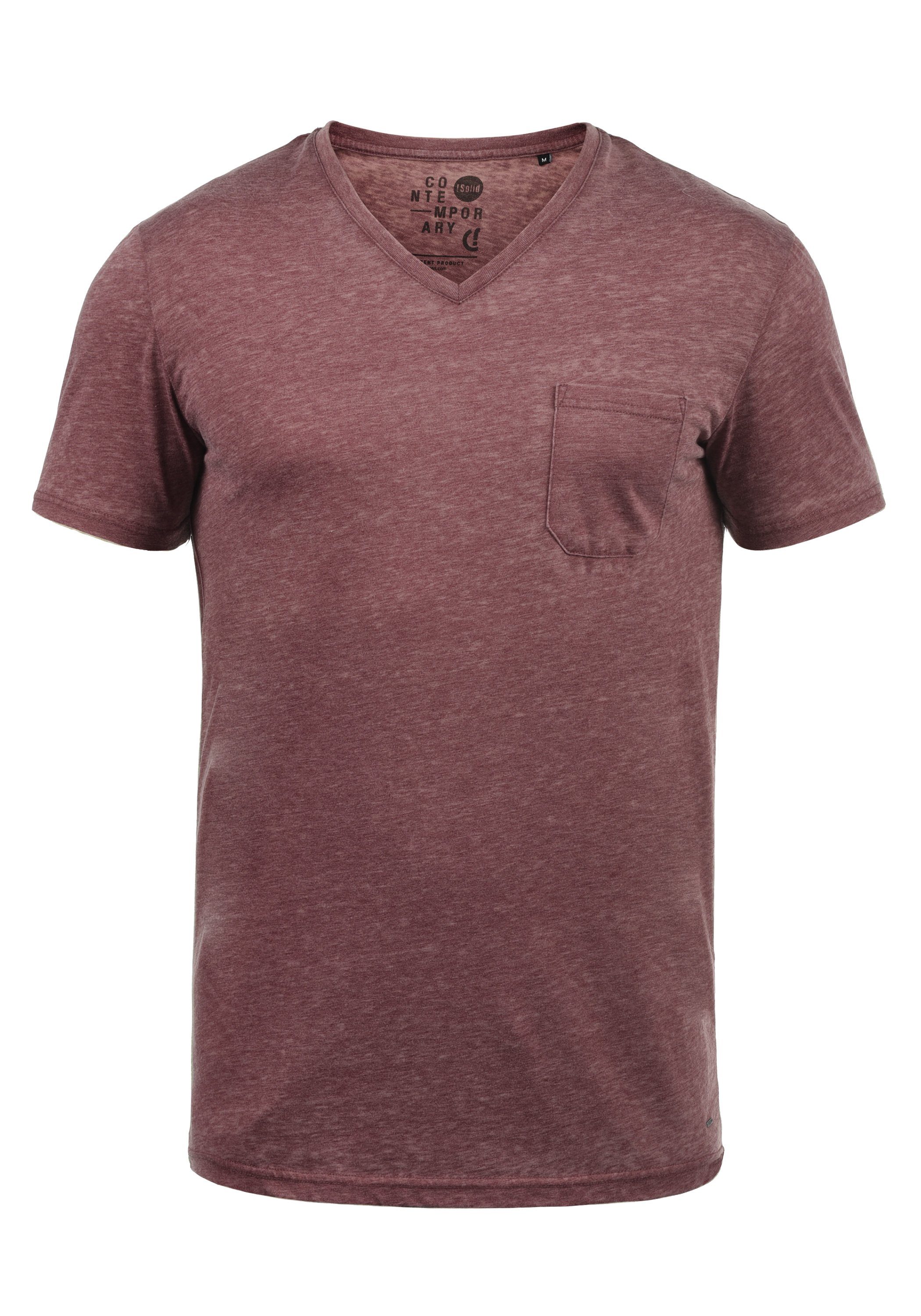 V-Ausschnitt Kurzarmshirt (0985) !Solid mit SDTheon Wine V-Shirt Red