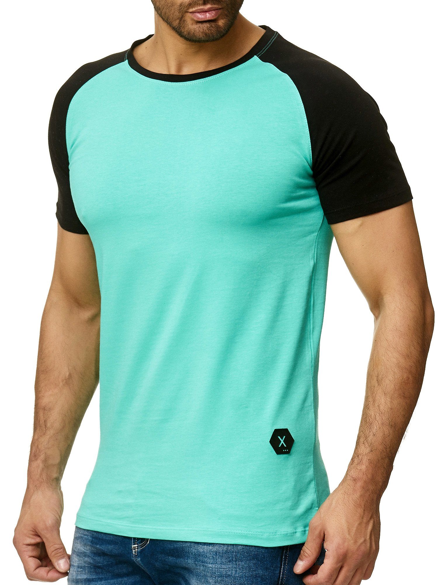 OneRedox T-Shirt 1302C (Shirt Polo Kurzarmshirt Tee, 1-tlg) Fitness Freizeit Casual Schwarz Mint