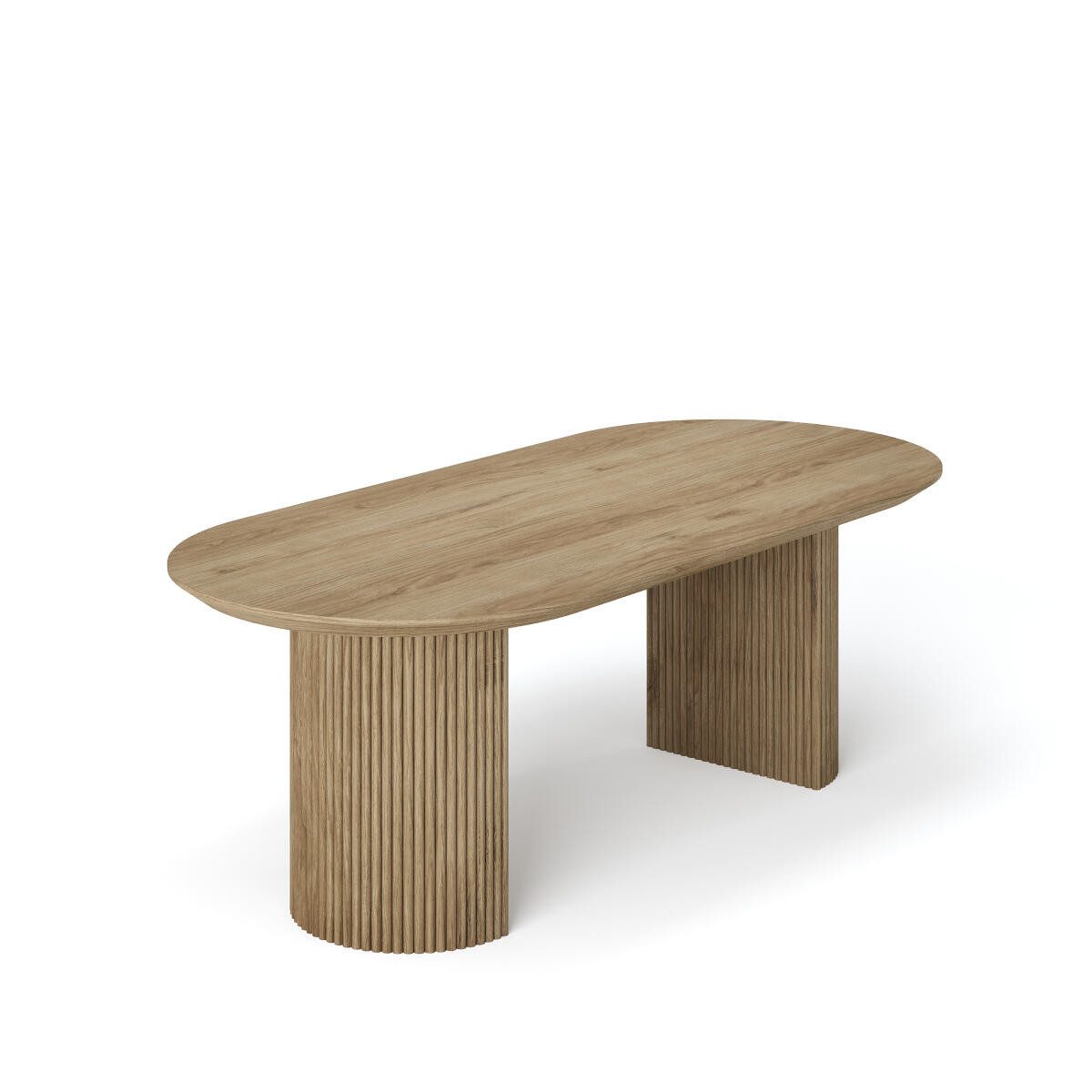 Rellgo Esstisch aus Wildeiche – Holztisch mit D-Gestell – Skandic-Design, Abgerundete Tischplatte, Geölte Oberfläche, Handgefertigt