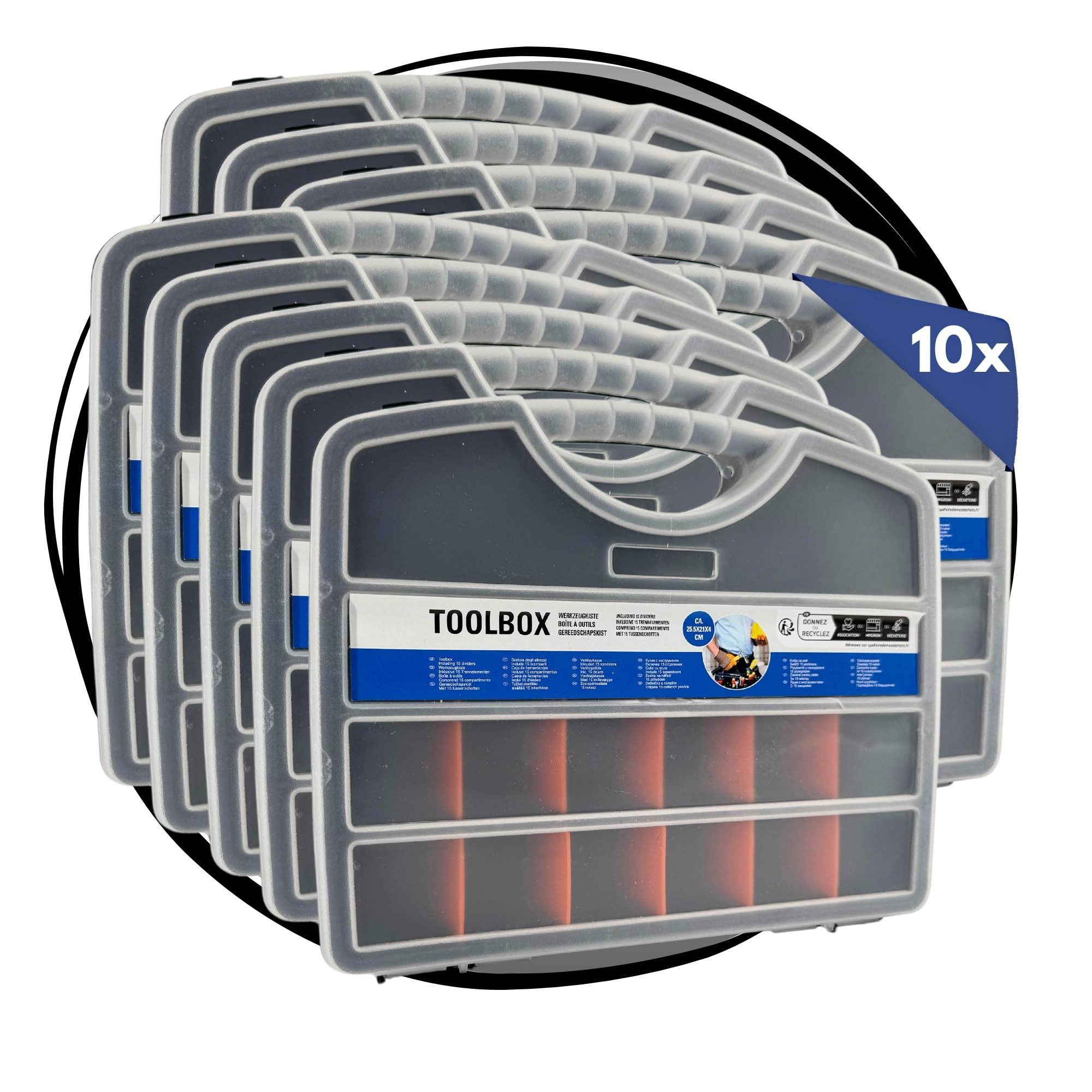 TronicXL Werkzeugkoffer 10x Sortimentskasten Sortimentsboxen Kleinteile Kleinteilemagazin (10 St), Fächer individuell einteilbar