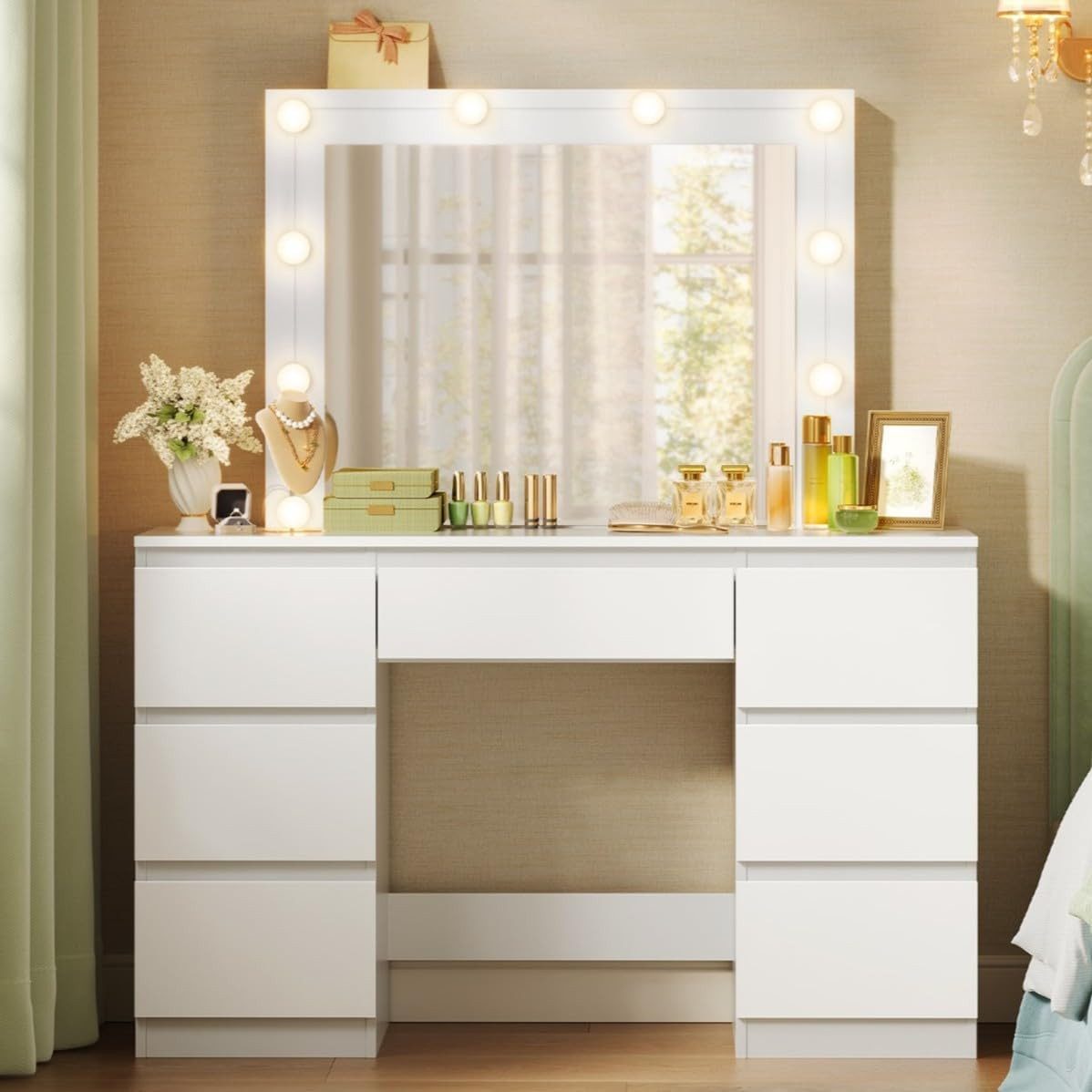 Woltu Schminktisch (1-St), mit Spiegel und LED-Beleuchtung, 7 Schubladen günstig online kaufen