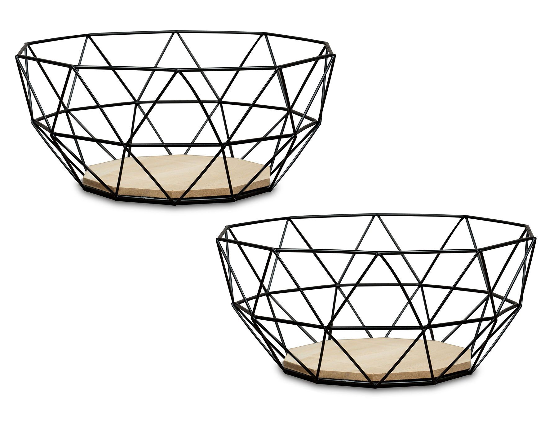 Levandeo® Dekoschale, 2er Set Korb Metall Schwarz 26x12cm Modern Holz MDF Braun Schüssel