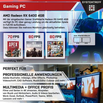 SYSTEMTREFF Basic Gaming-PC-Komplettsystem (24", AMD Ryzen 3 4100, Radeon RX 6400, 16 GB RAM, 512 GB SSD, Windows 11, WLAN)