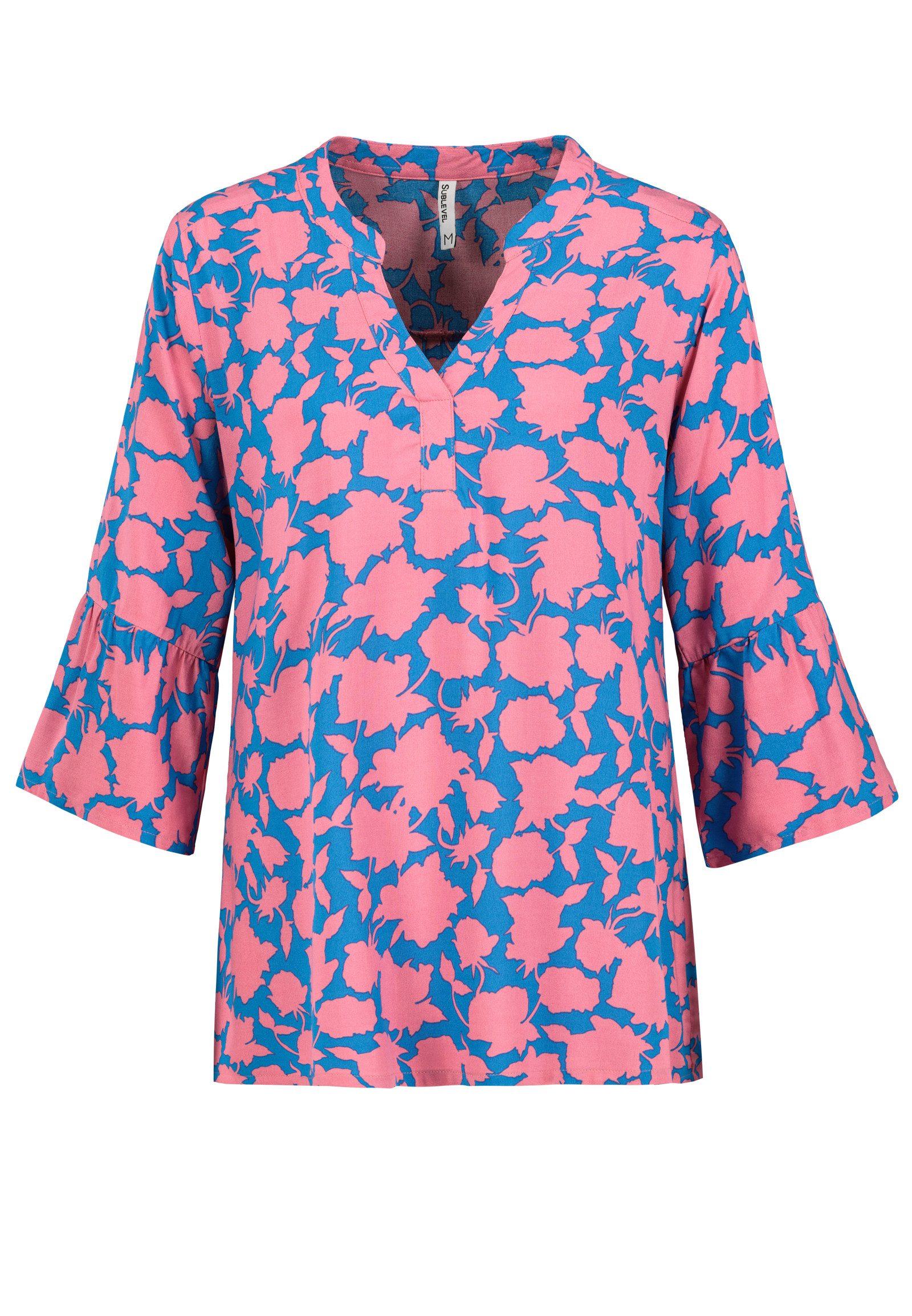 SUBLEVEL Blusenshirt Ethnomuster, Drei-Viertel-Ärmel, V-Ausschnitt Boho-Eth günstig online kaufen