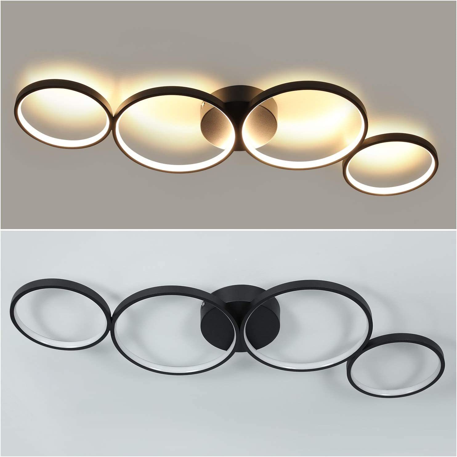 Nettlife LED Deckenleuchte 4 Flammig Wohnzimmer Deckenlampe 37W Modern Warmweiß Ringoptik Schwarz, LED fest integriert, warmweiß, Wohnzimmmer,Schlafzimmer, Flur – Bild 5 von 5