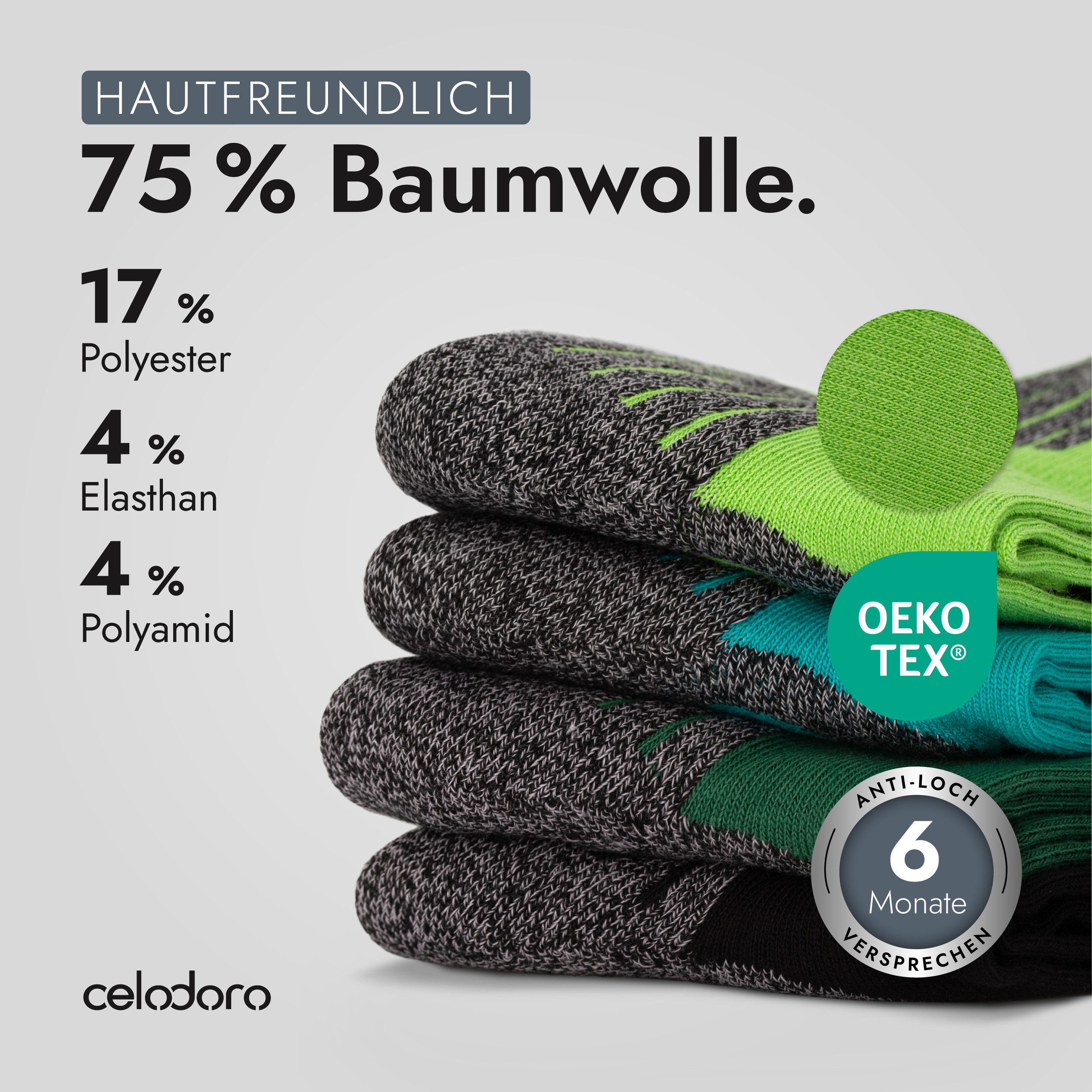 celodoro Arbeitssocken 4 Paar Wandersocken, Arbeitssocken & Sportsocken Anti-Schweiß