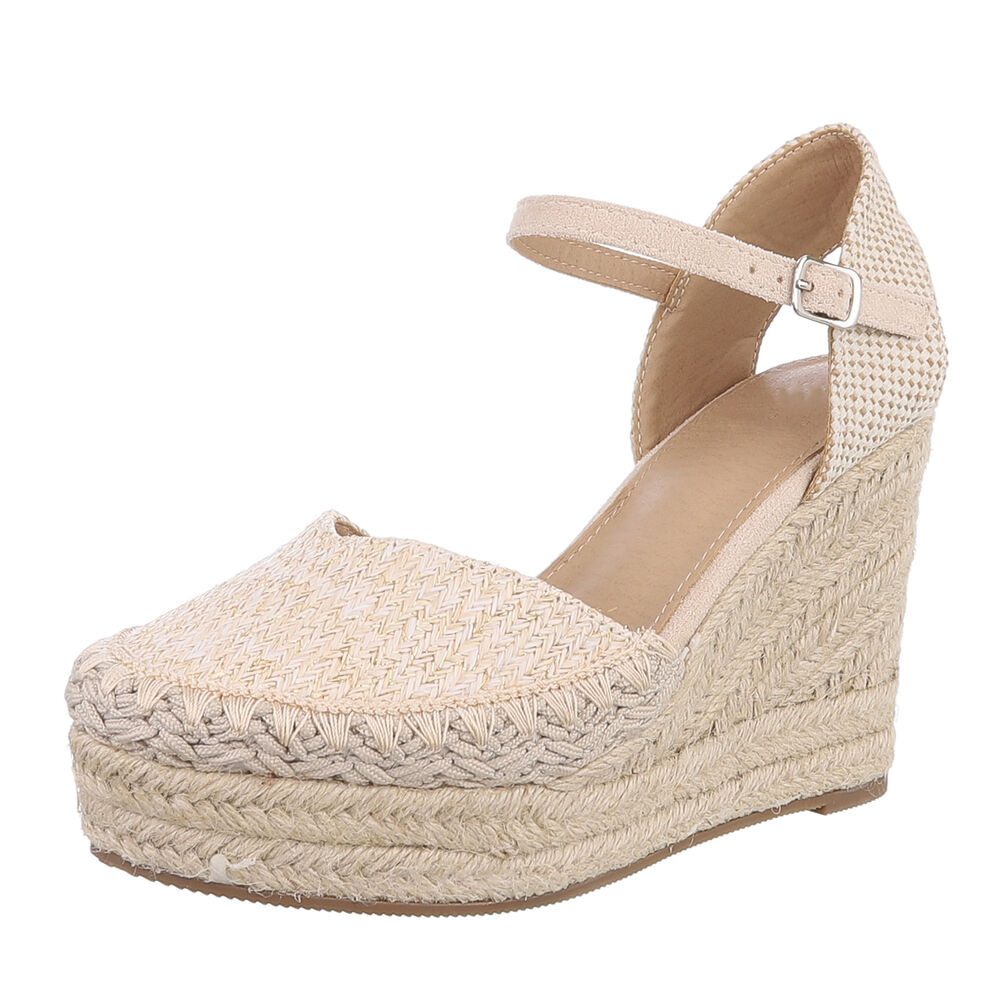 Moderne Espadrilles mit Keilabsatz für Damen, beige Plateausandaletten
