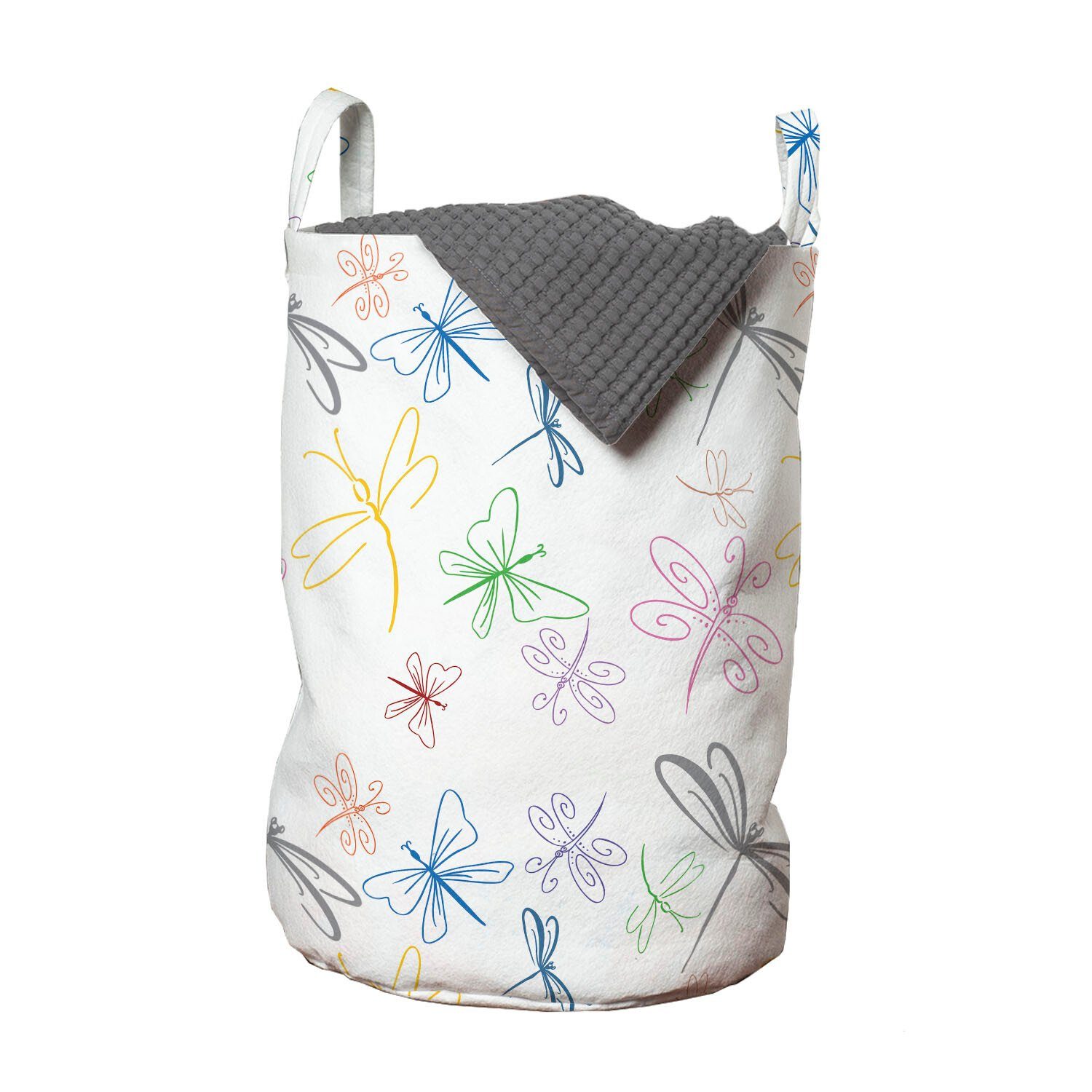 Abakuhaus Wäschesäckchen Wäschekorb mit Griffen Kordelzugverschluss für Waschsalons, Libelle Doodle Stil Bugs | Wäschesäcke