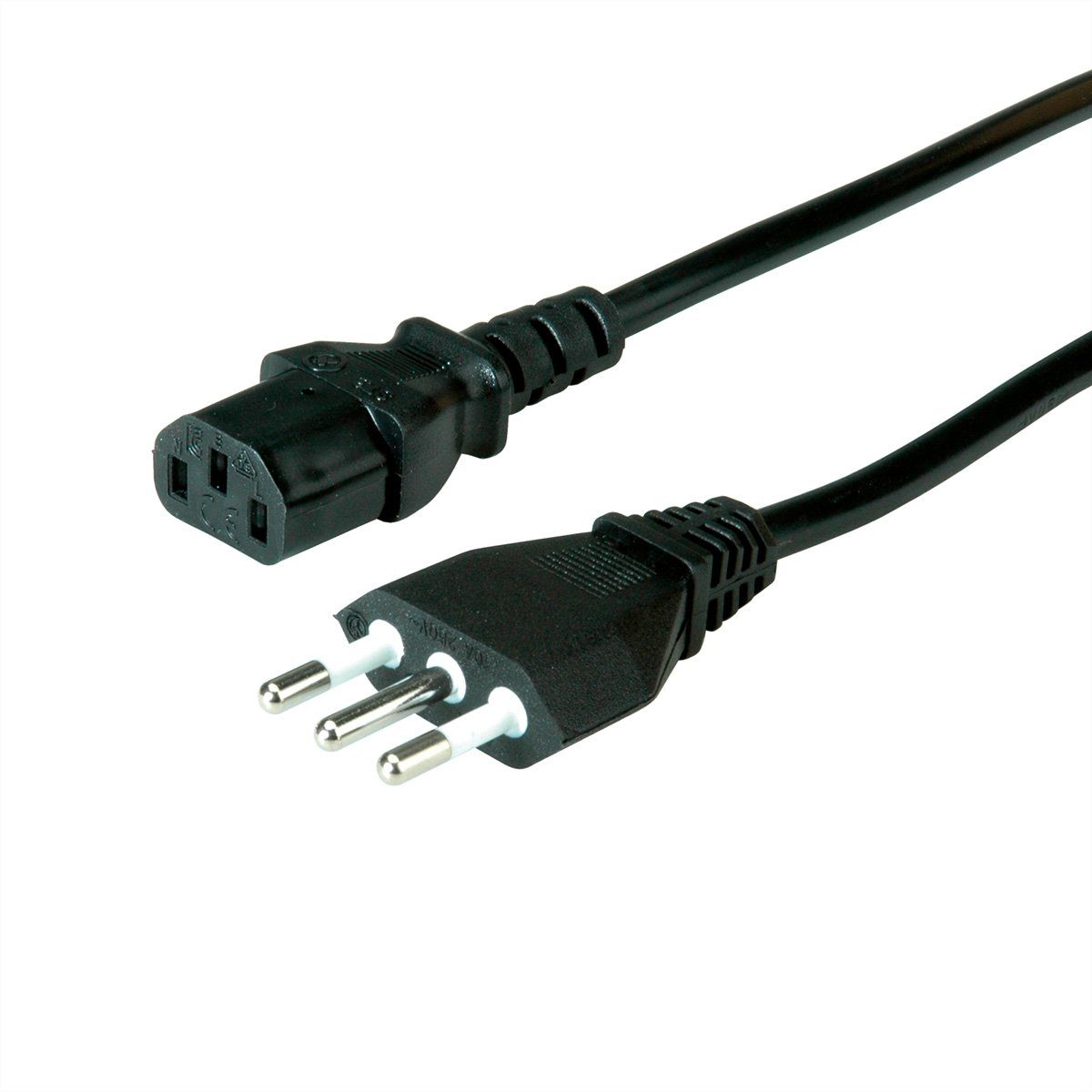 VALUE Netzkabel, gerade IEC-Buchse, Italien Stromkabel, CEI23-50, Typ-L Männlich (Stecker), IEC320 C13, Kaltgeräte, 10A Weiblich (Buchse) (100.0 cm)