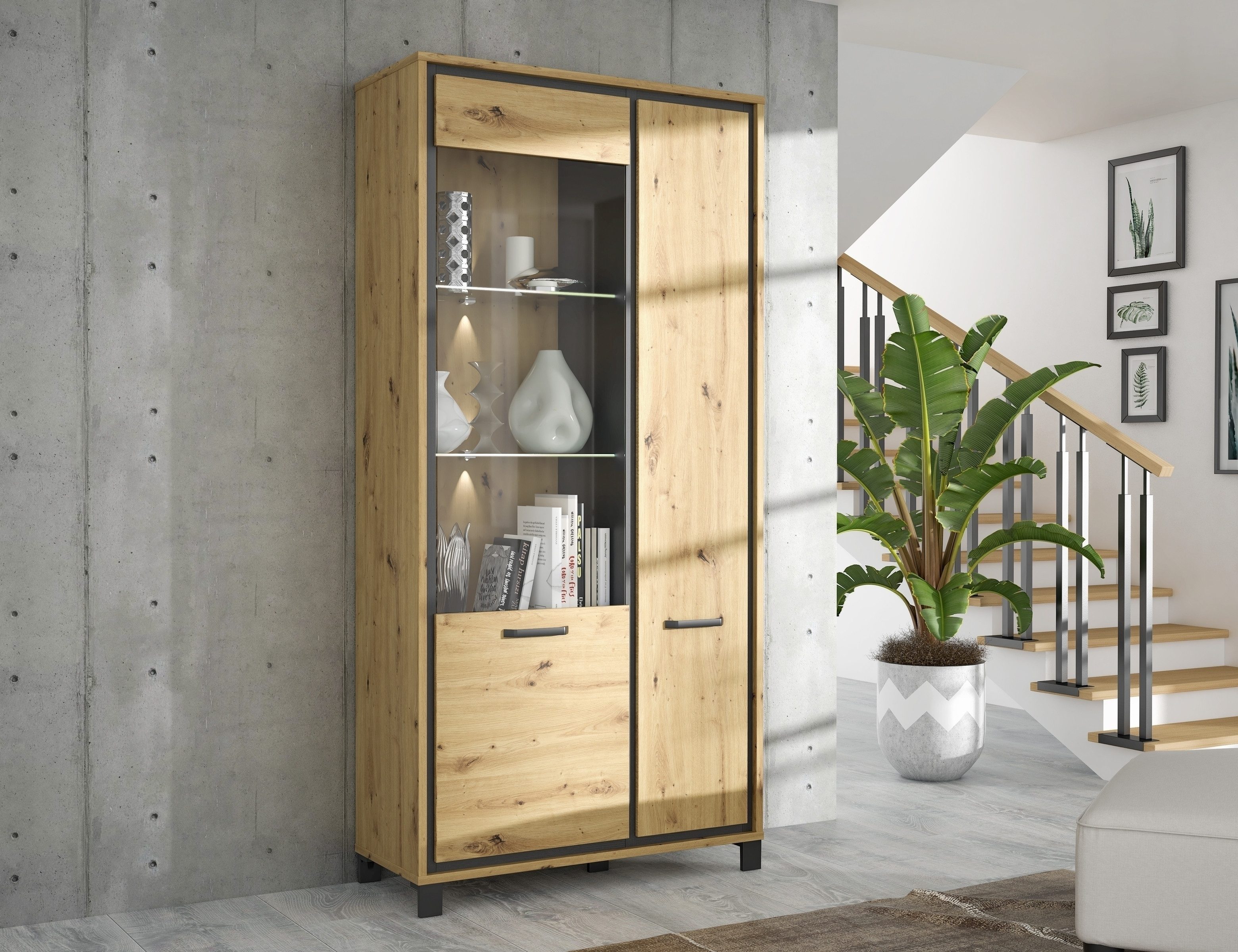 FORTE Highboard in schwarz,braun - 101,4x209x41,5cm (BxHxT)