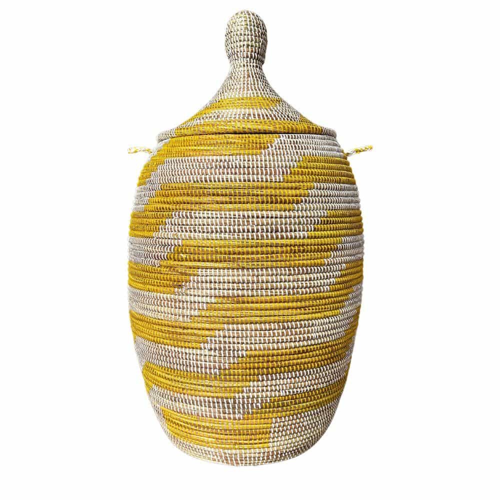 Wäschekorb Wäschekorb Senegal XXL - Zick Zack - Gelb, Handgeflochtener Wäschekorb aus traditionellem Kunsthandwerk