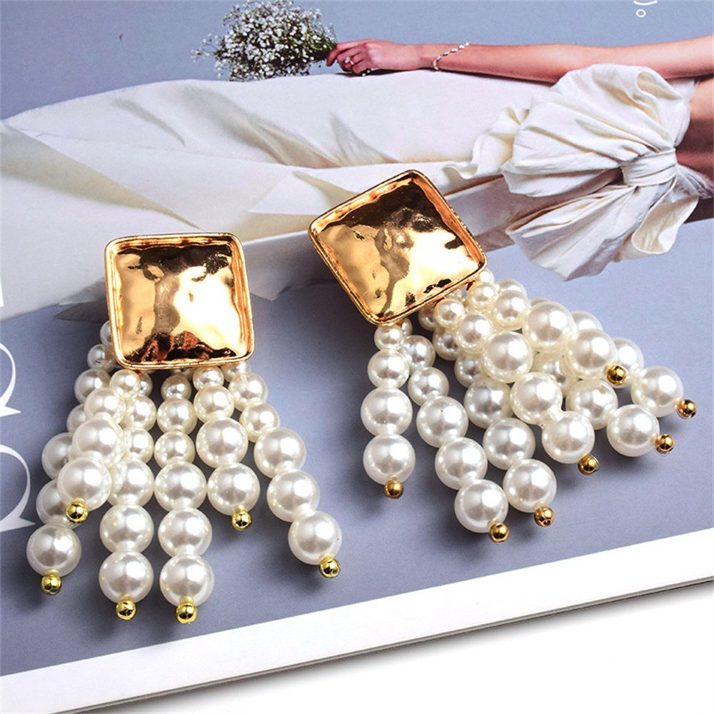 Dekorative Paar Ohrhänger Perlen Ohrhänger Tropfen Hänger Ohrringe hängend,für Mädchen und Damen Weiß