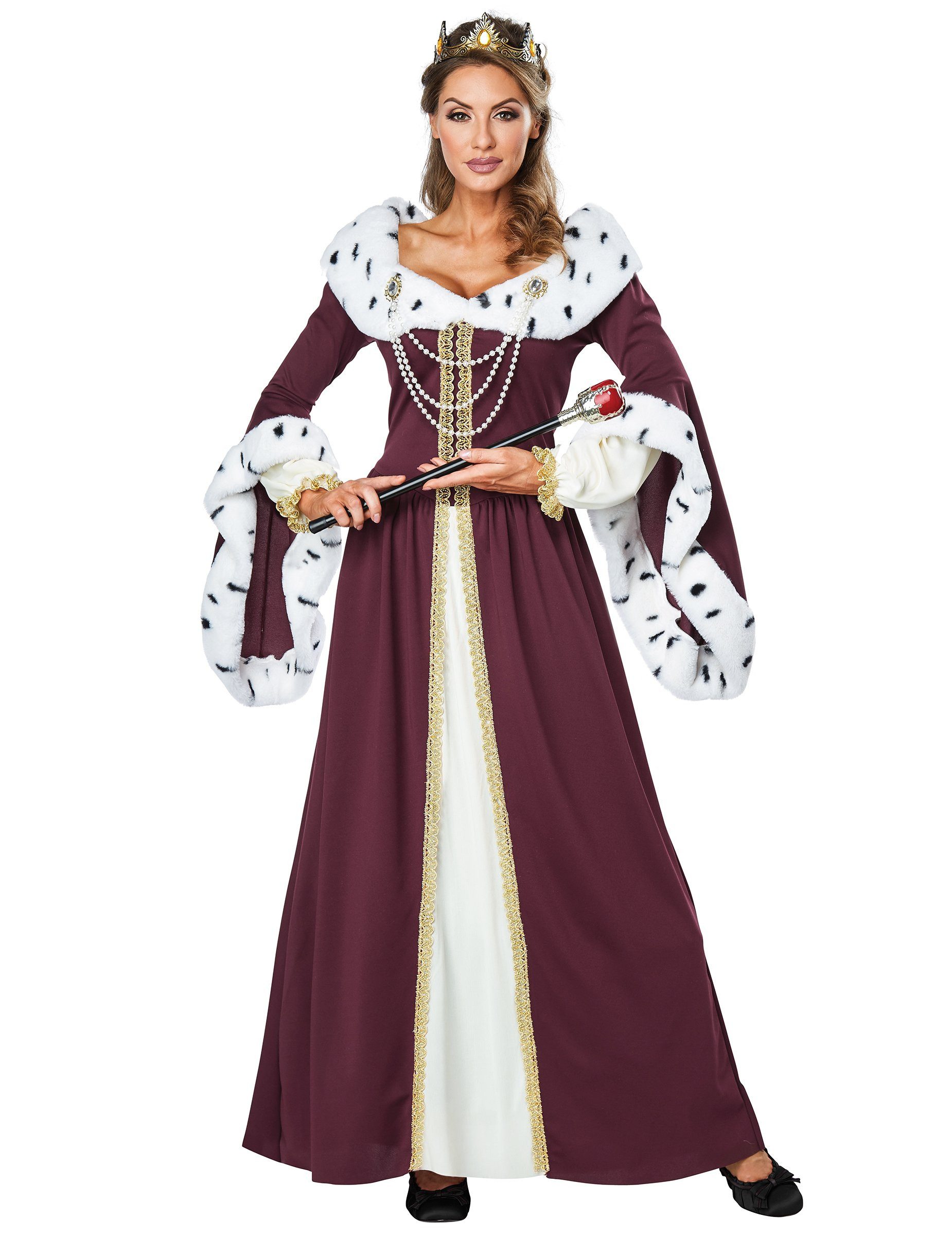 California Costumes Kostüm Königin-Kostüm Damen Karneval-Kostüm rot-gold-weiss