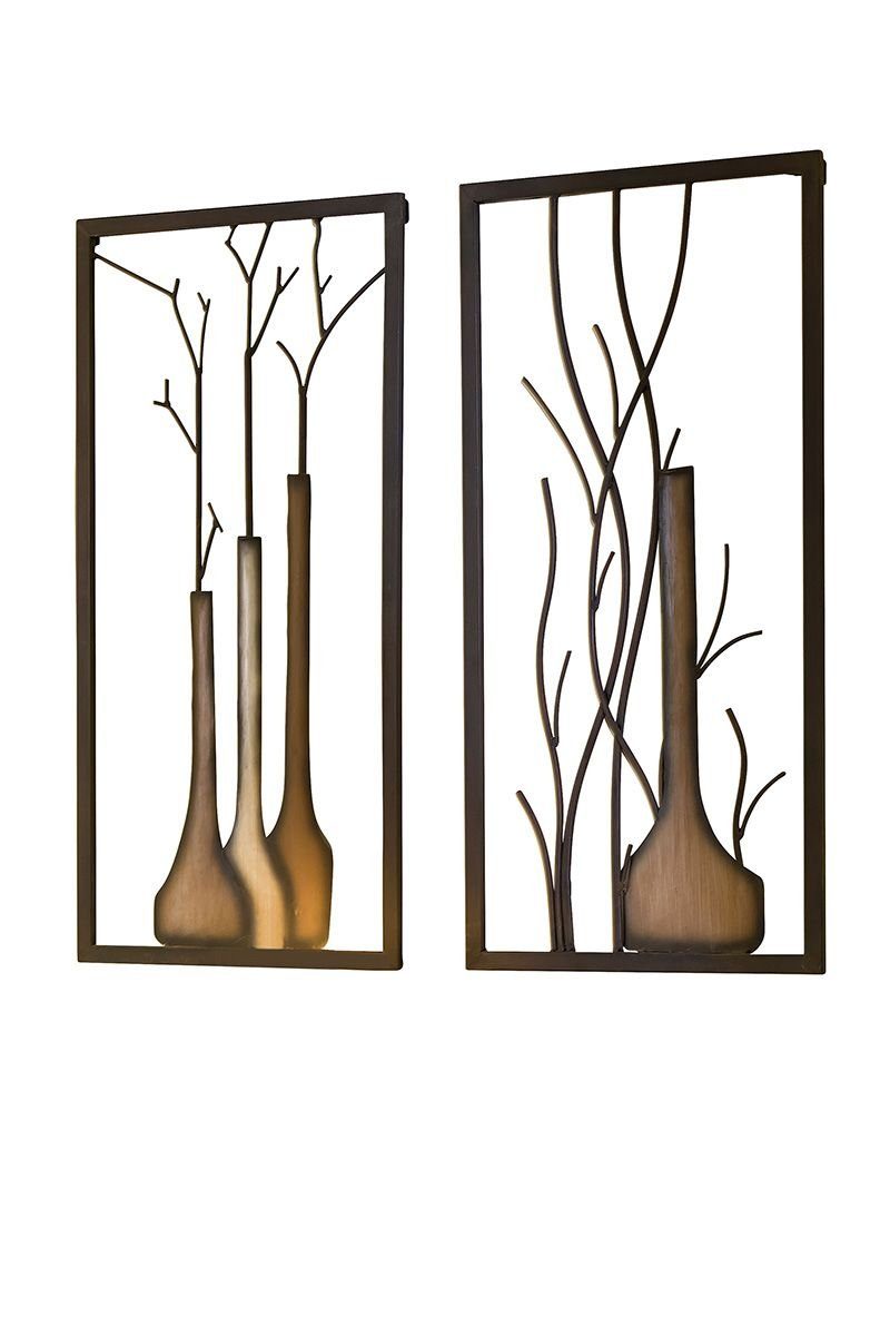 GILDE Wanddekoobjekt 2er-Set Metall-Wandbilder – Vasen & Äste, 40x80 cm (2 günstig online kaufen