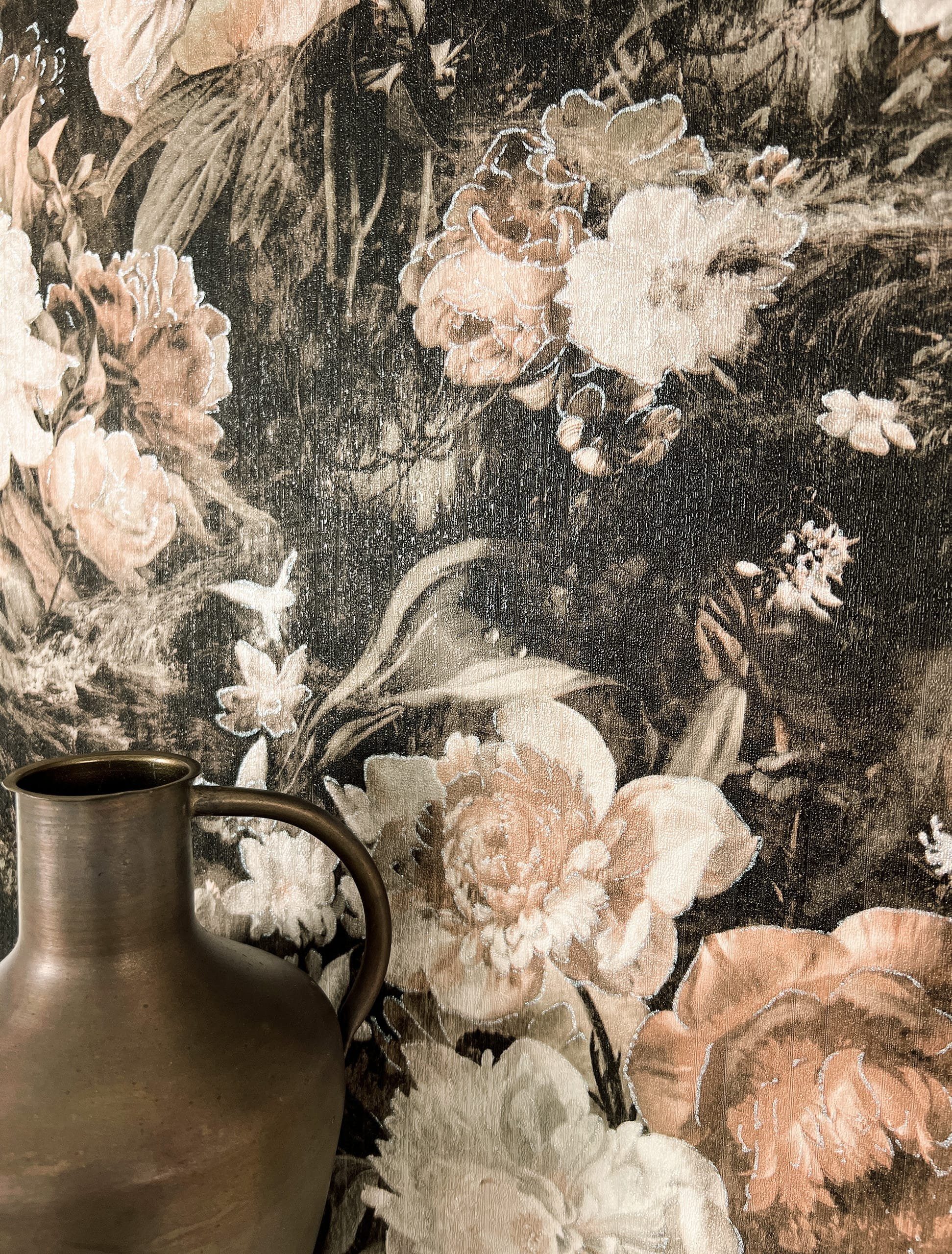 Newroom Vliestapete, Braun Tapete Floral Blumen günstig online kaufen