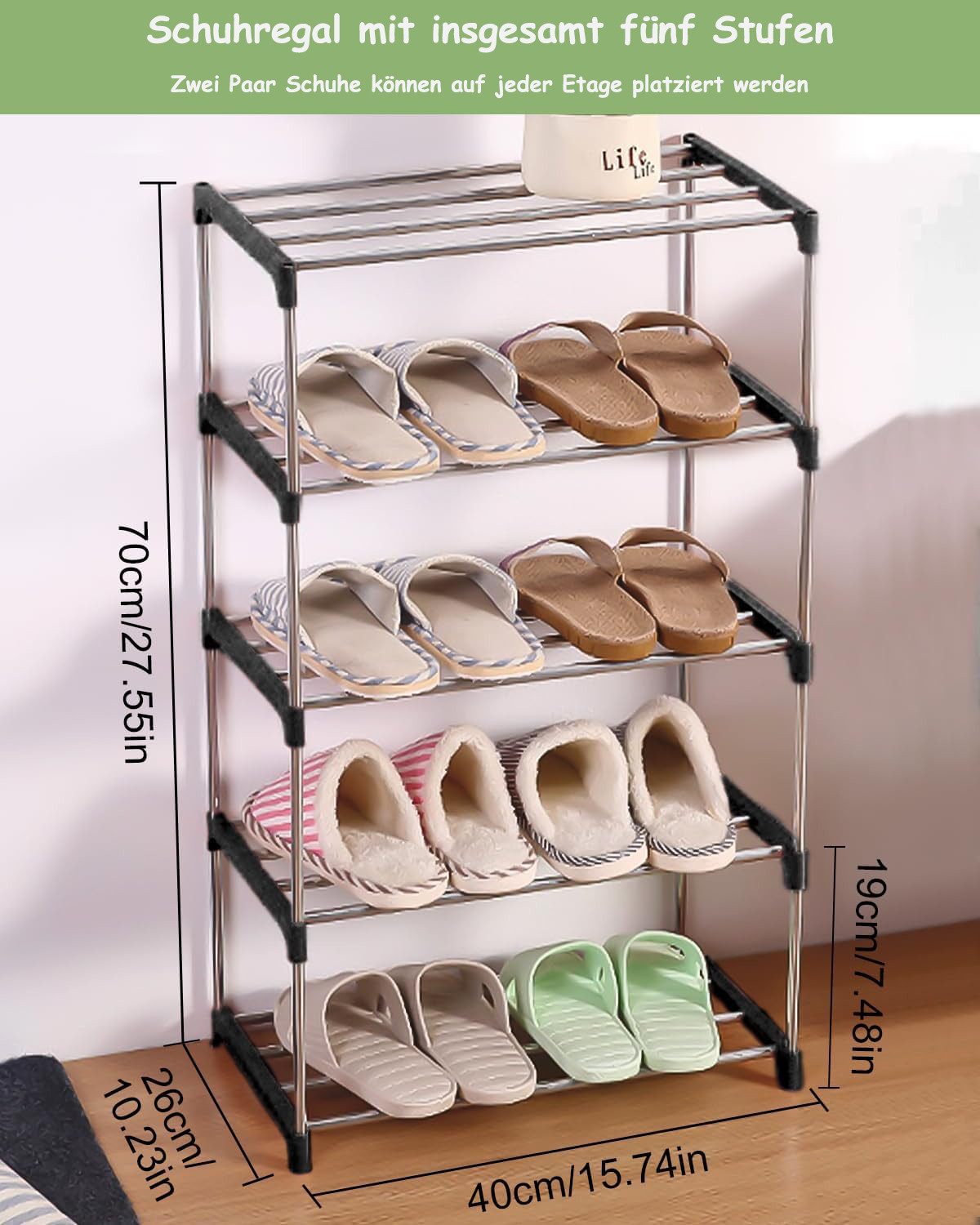 SinLaw Schuhregal Schuhregal 5 Ebenen, schmales Schuhregal, kleines Schuhregal, 1-tlg., Leicht zu montieren, leicht zu lagern