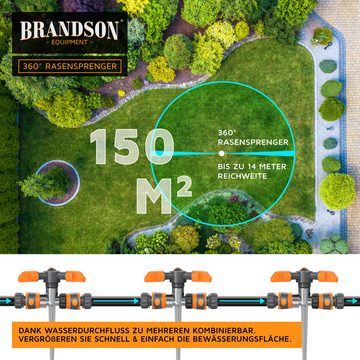 Brandson Kreisregner 3-fach Rasensprinkler mit Erdspieß, 360° Flächenregner, Sprühregner, für Flächen bis 150 m², 14 cm lang, (1-St), 3 Arm Sprinkler, 45° - 90° Winkel, 7m Reichweite, robuster Spike