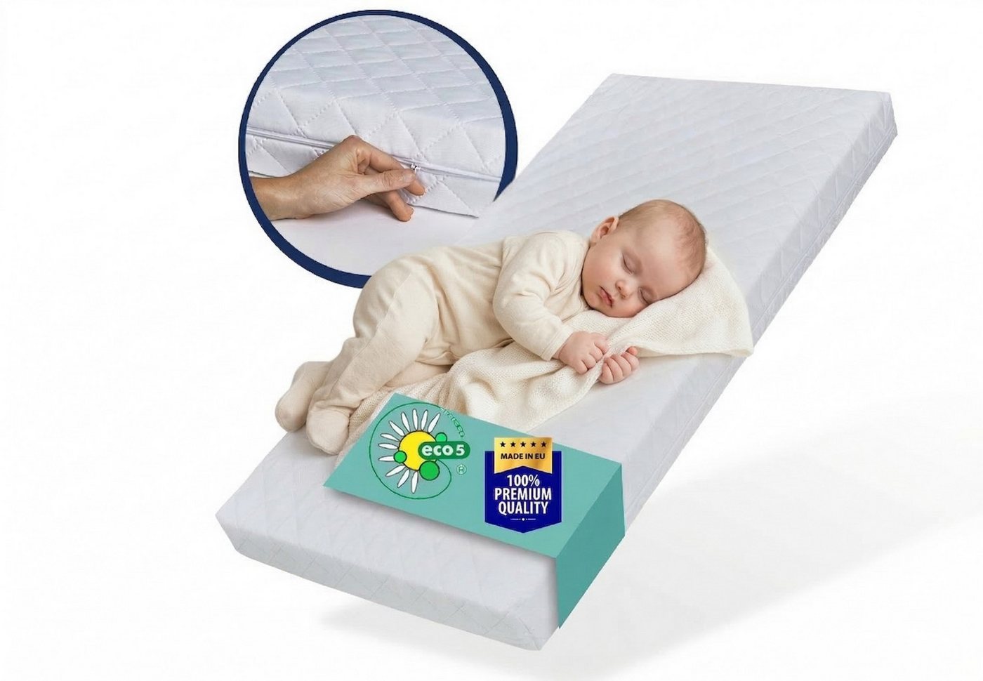 Kindermatratze SMART, Babymatratze mit abnehmbarem Bezug, waschbar bei 60°C, Kids Collective, 6 cm hoch, (Hergestellt in der EU), für Babybett oder Gitterbett, 120x60 cm, 6cm hoch, eco5 zertifiziert