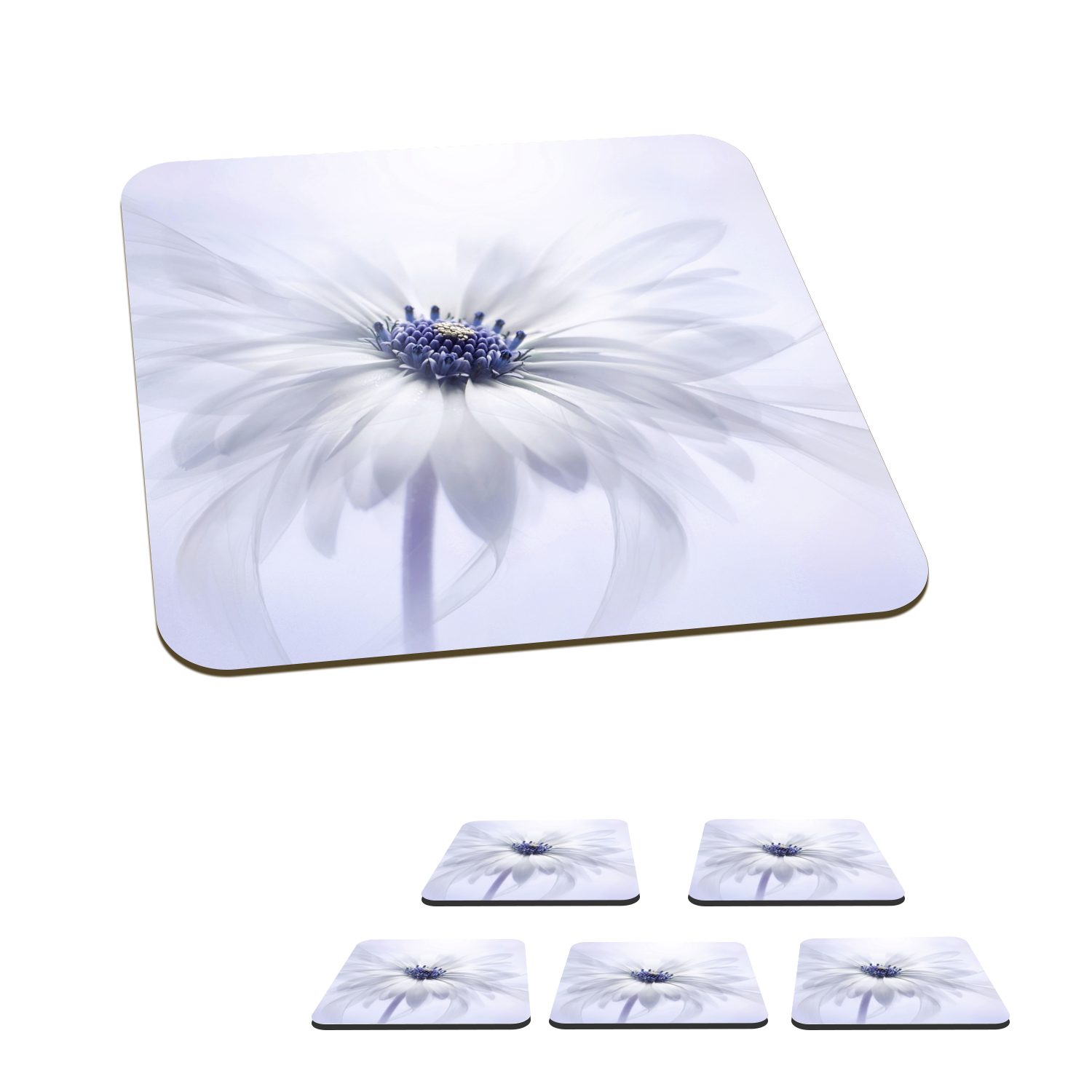 MuchoWow Glasuntersetzer Blume - Abstrakt - Weiß, Zubehör für Gläser, 6-tlg., Glasuntersetzer, Tischuntersetzer, Korkuntersetzer, Untersetzer, Tasse