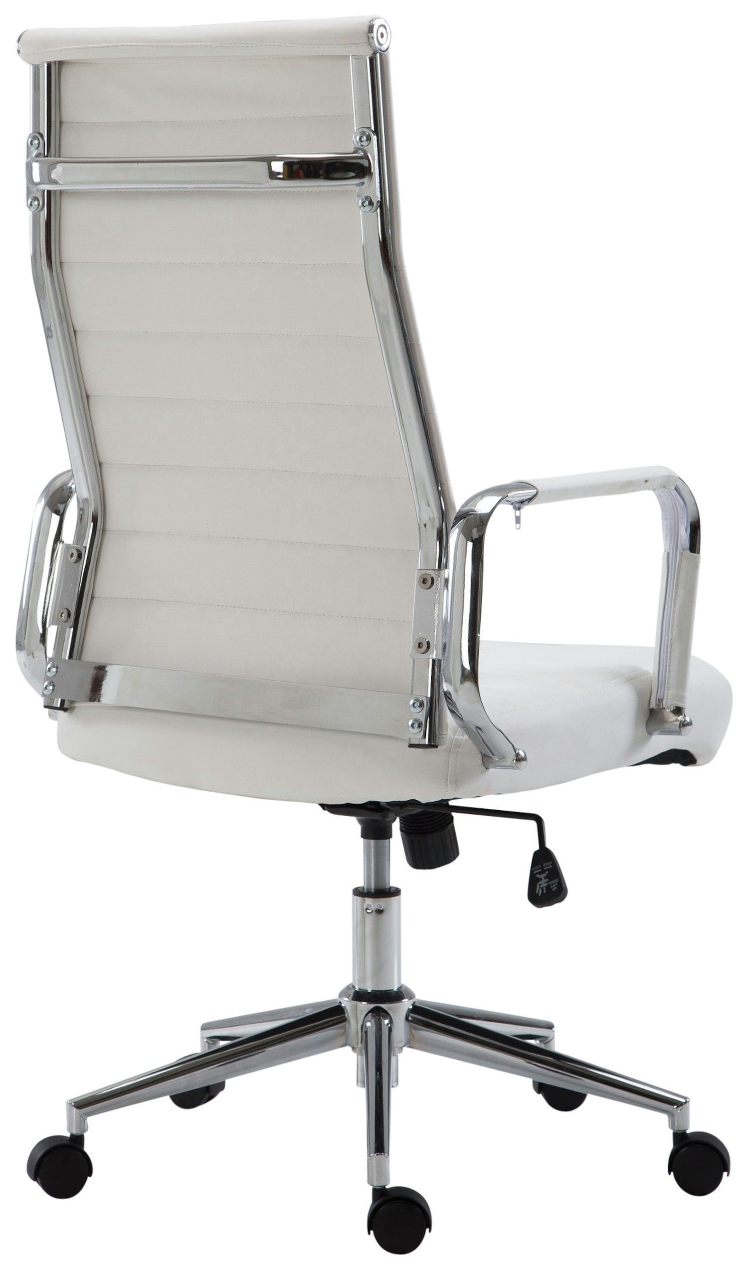 Koro Metall - bequemer chrom drehbar TPFLiving (Schreibtischstuhl, Kunstleder Bürostuhl Rückenlehne und Bürostuhl höhenverstellbar XXL), 360° mit - weiß Sitz: Drehstuhl, Chefsessel, Gestell: