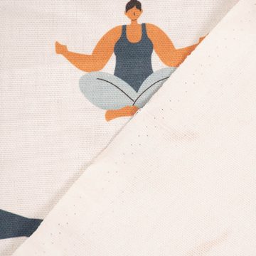 SCHÖNER LEBEN. Stoff Dekostoff Baumwolle Digitaldr. Body Positivity Yoga wollweiß blau 1,40, Digitaldruck