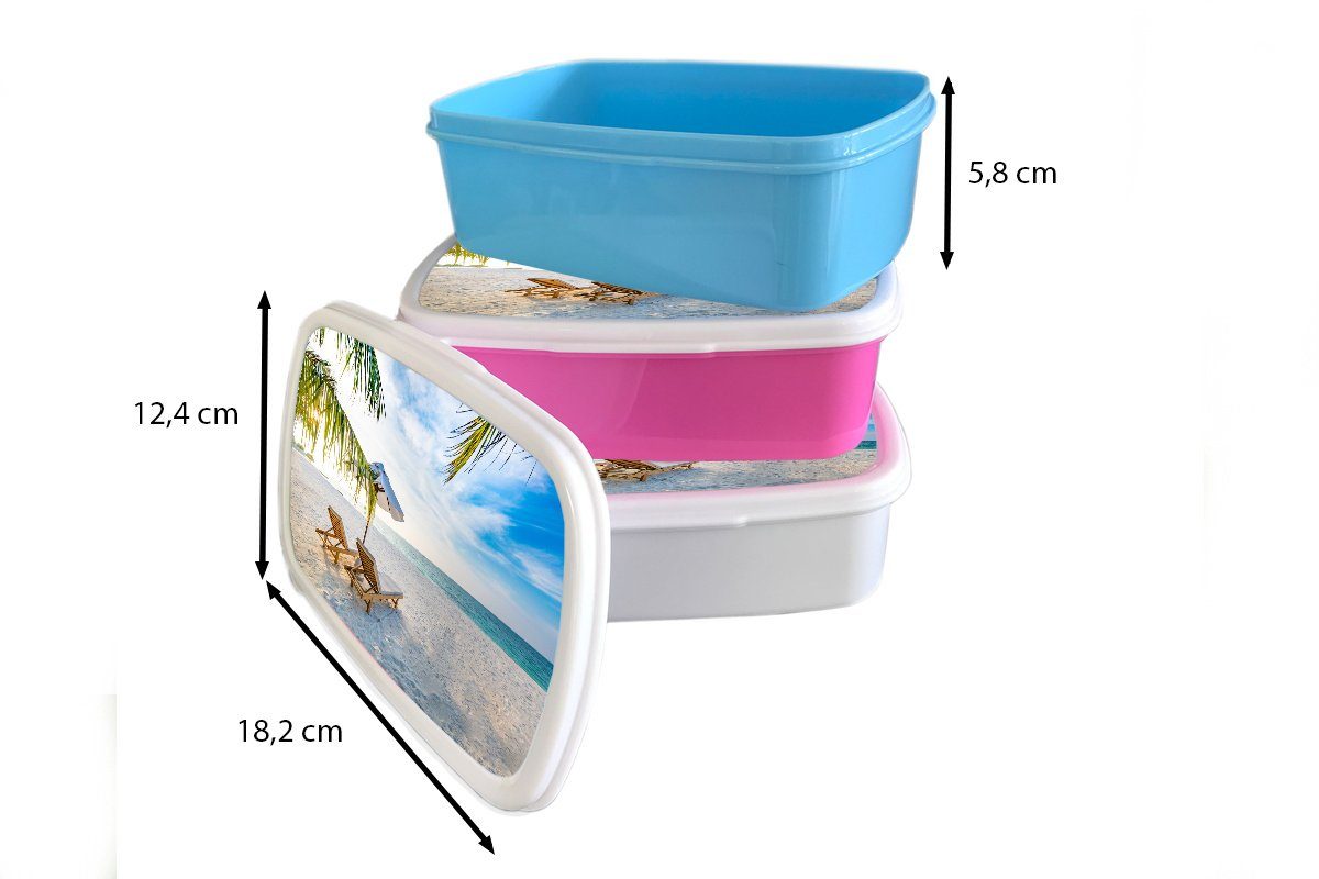 und Lunchbox Brotdose, Sonnenuntergang, Jungs für Brotbox - (2-tlg), MuchoWow Kinder und Sonnenschirm weiß - Mädchen Kunststoff, für Erwachsene, Strandkorb