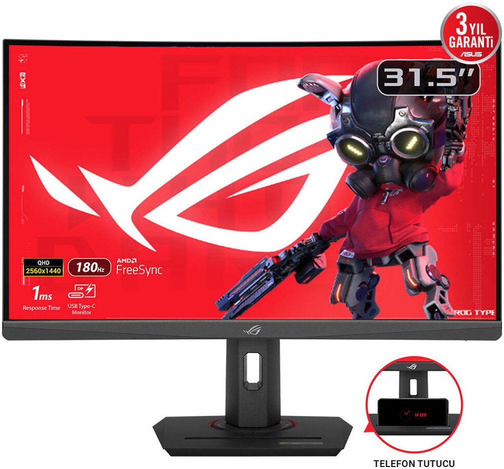 Asus XG32WCS Curved-Gaming-Monitor (80 cm/32 ", 2560 x 1440 px, Quad HD, 1 ms Reaktionszeit, 180 Hz, Fast VA)