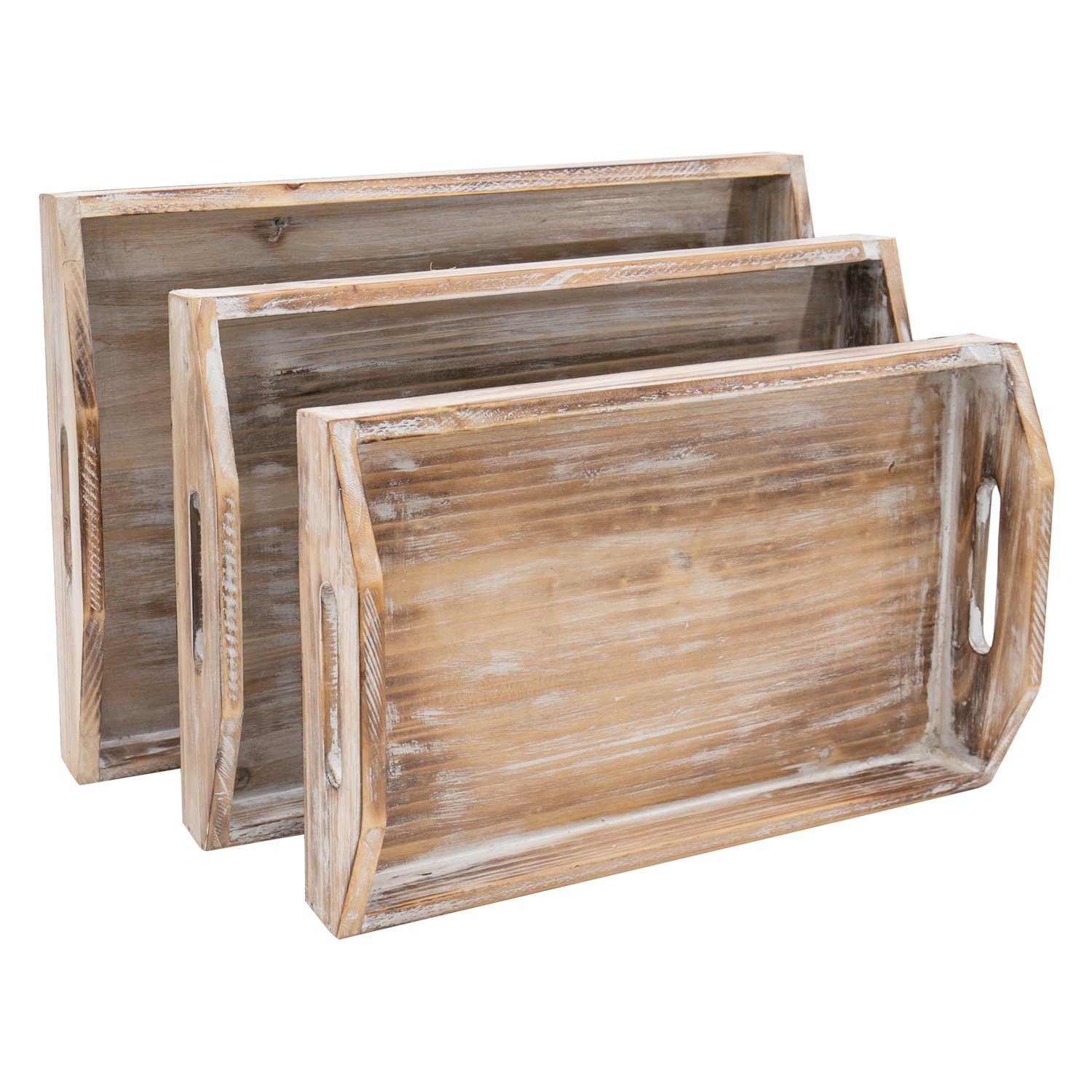 HMF Dekotablett Vintage Tablett (3er Set), verschiedene aus Größen Serviertabletts Holz