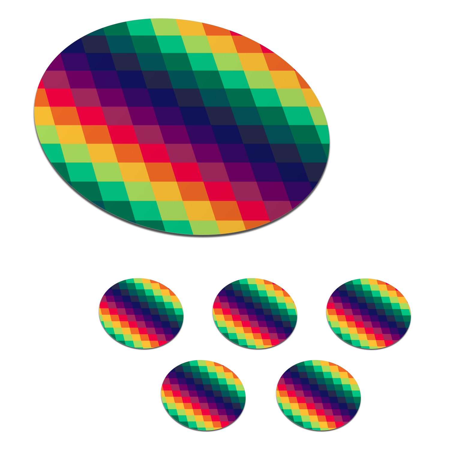 MuchoWow Glasuntersetzer Regenbogen - Muster - Pixel, Zubehör für Gläser, 6-tlg., Getränkeuntersetzer, Tassenuntersetzer, Korkuntersetzer, Tasse, Becher