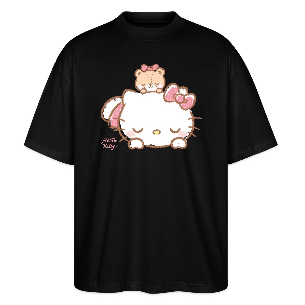 Spreadshirt T-Shirt Hello Kitty Mit Teddy Auf Dem Rücken Oversize Unisex T-Shirt (1-tlg)
