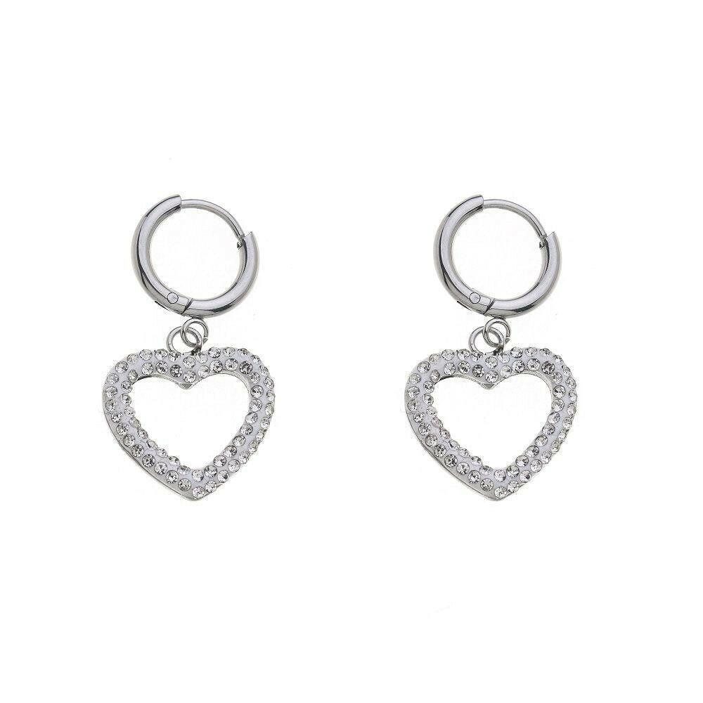 Brise Schmuck Paar Ohrstecker Damen-Edelstahlohrringe in Silber · Paar, 100 % Edelstahl · Silber · ca. 1,4 cm Breite · Strass Herzen-Motiv