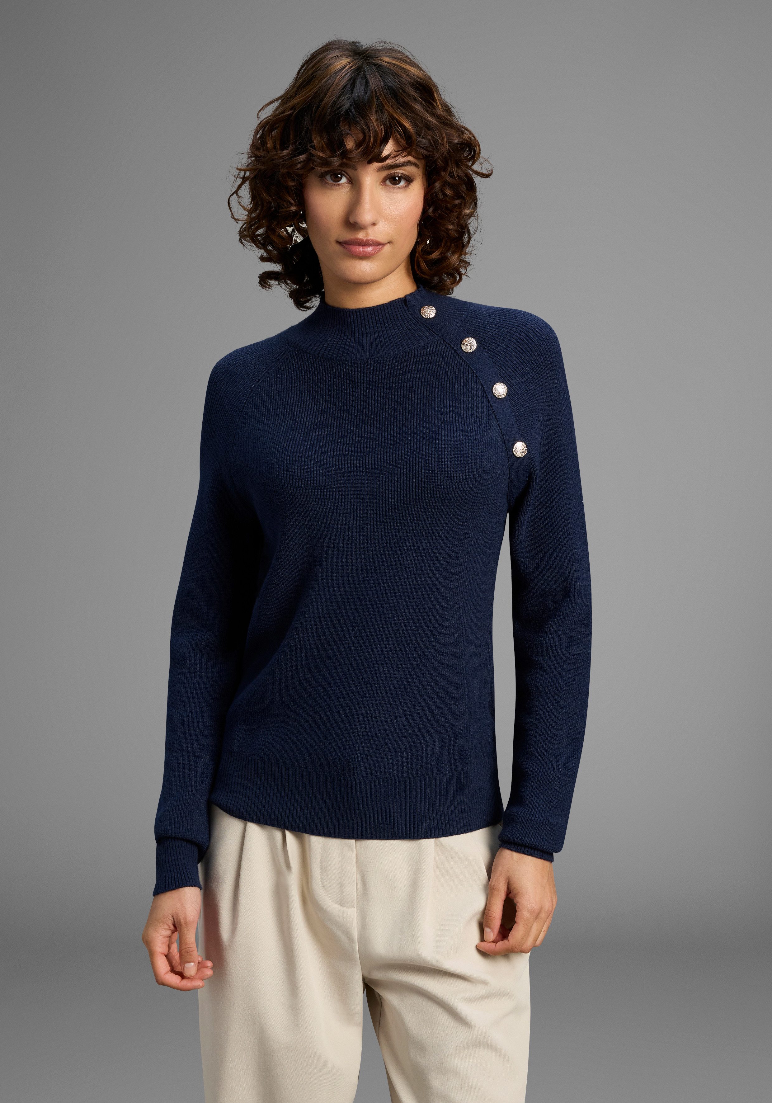 Laura Scott Strickpullover kuscheliger Winterstrick mit Knopfdetail und Ste günstig online kaufen