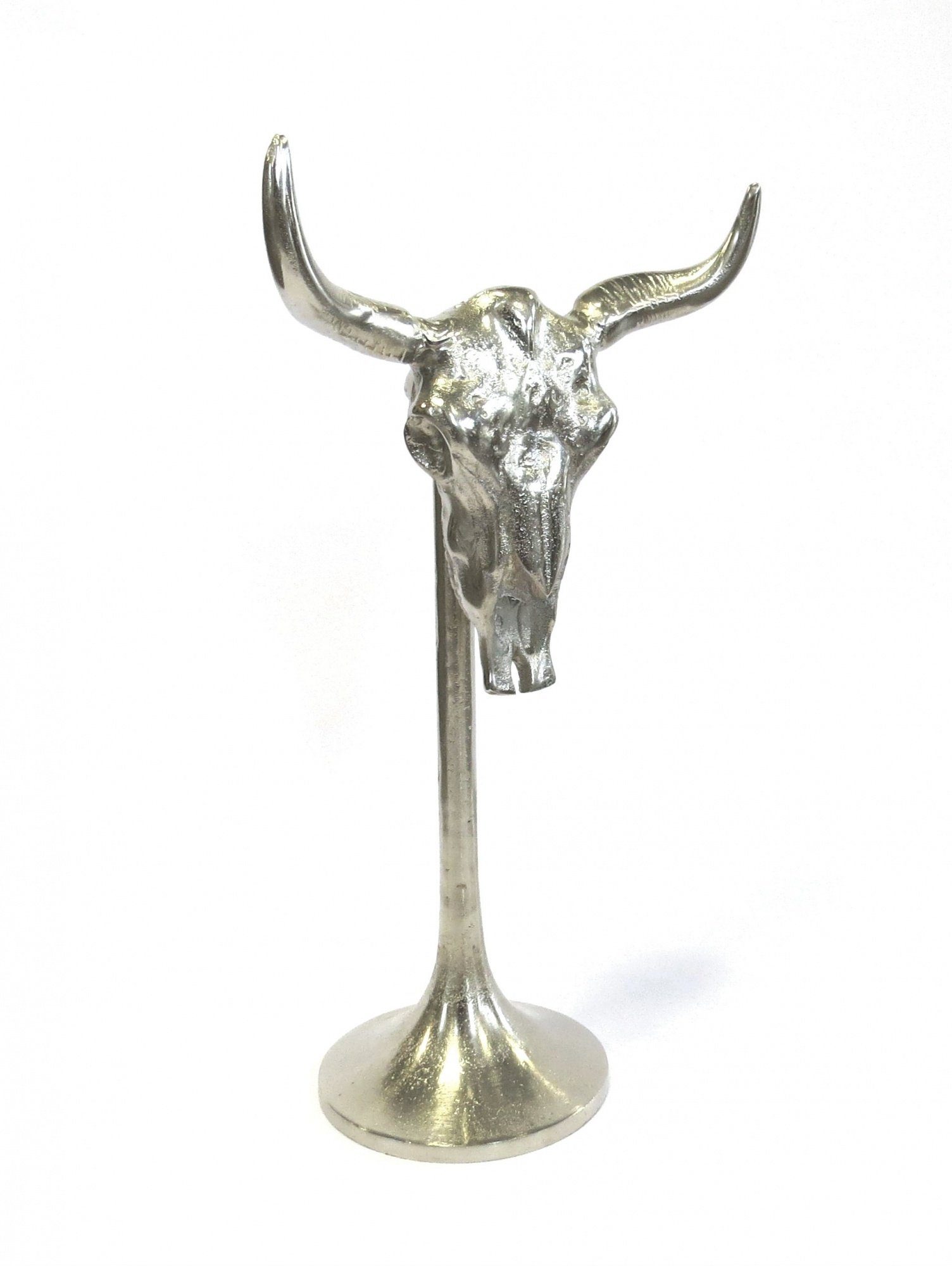 43 cm Silber Standfigur Bullen Skulptur Kopf Dekofigur Schädel Metall Stier
