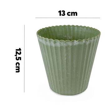 matches21 HOME & HOBBY Blumentopf Blumen-Topf grün geriffelt als Outdoor Pflanzen-Topf rund 13 cm (1 St), Pflanztopf als Wohnzimmer Übertopf und draussen Pflanzgefäß