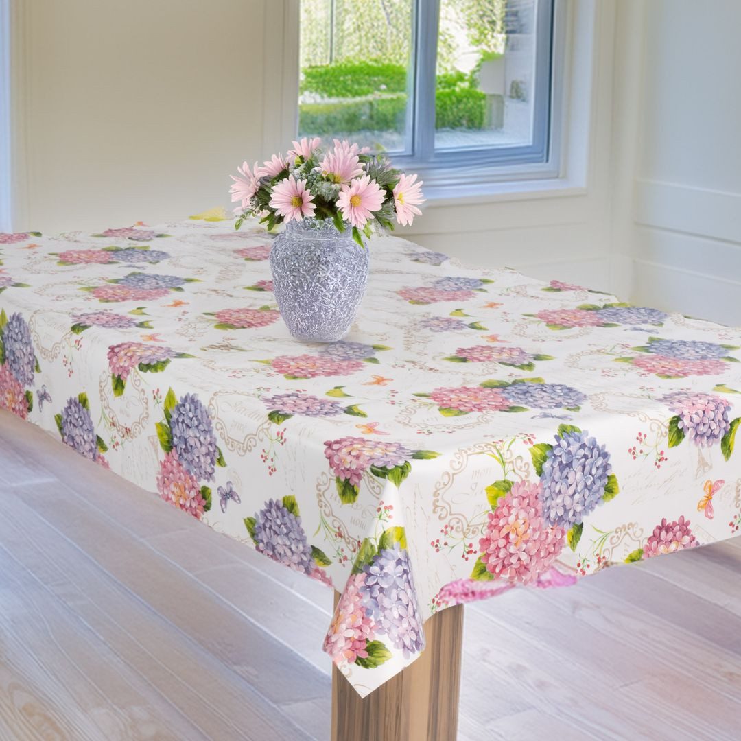 laro Tischdecke Wachstuch-Tischdecke Gartentischdecke Hortensien Lila Rosa – Bild 3 von 5