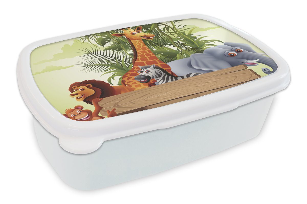 MuchoWow Lunchbox Dschungeltiere - Natur - Kinder - Giraffe, Kunststoff, (2-tlg), Brotbox für Kinder und Erwachsene, Brotdose, für Jungs und Mädchen weiß