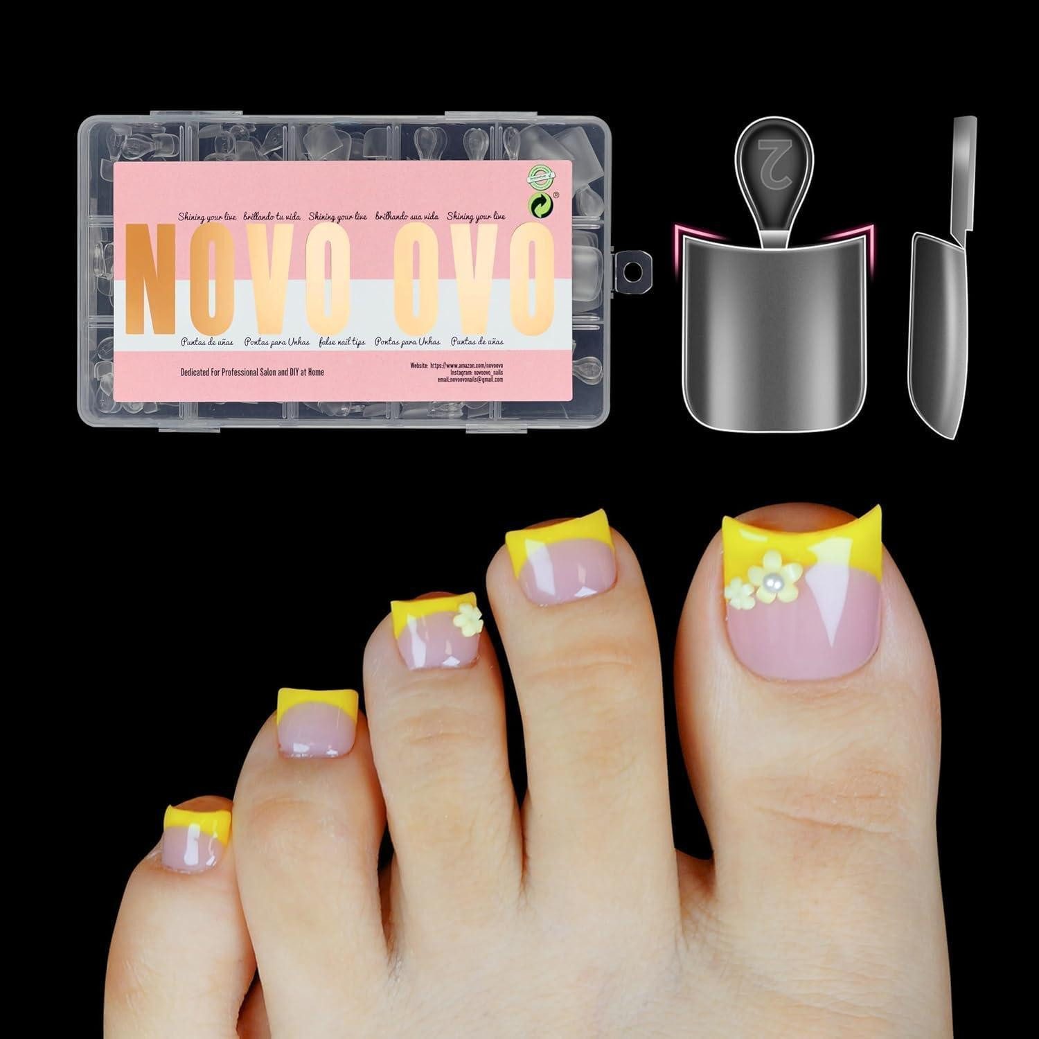 LuxusKollektion Kunstfingernägel Zehennägel Halloween Sharp Square Toe Nail Tips with Moon Curve EU