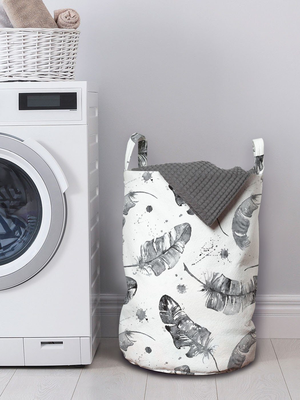 Abakuhaus Wäschesäckchen Wäschekorb mit Native Griffen Grunge Quills Kordelzugverschluss für Waschsalons, Feder Style