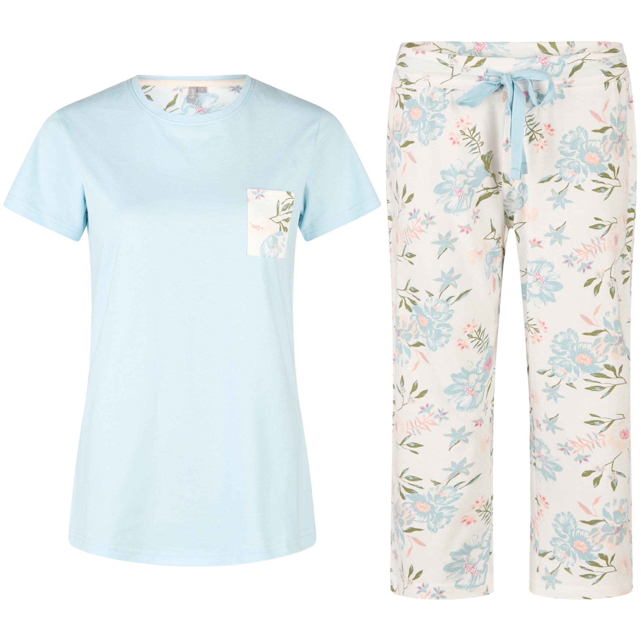 Schlafanzug by Louise Damen Pyjama 100% Baumwolle Kurzarm Schlafanzug Capri Hose