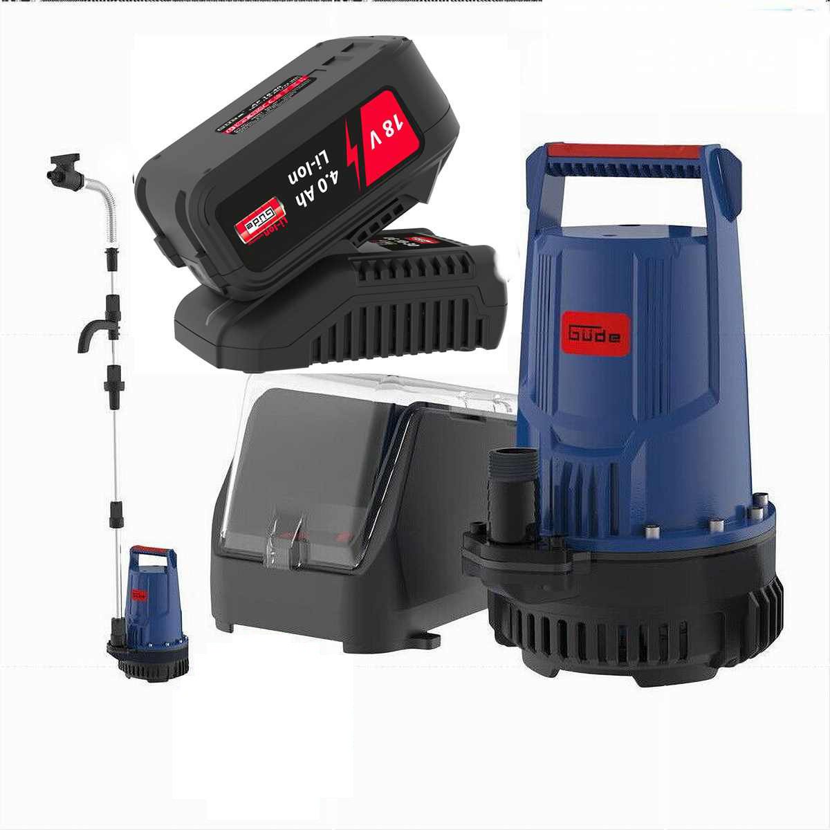 Güde Regenfasspumpe Akku Regenfasspumpe RFP 18V mit 4.0 Ah Akku und Schnelll-adegerät 3A