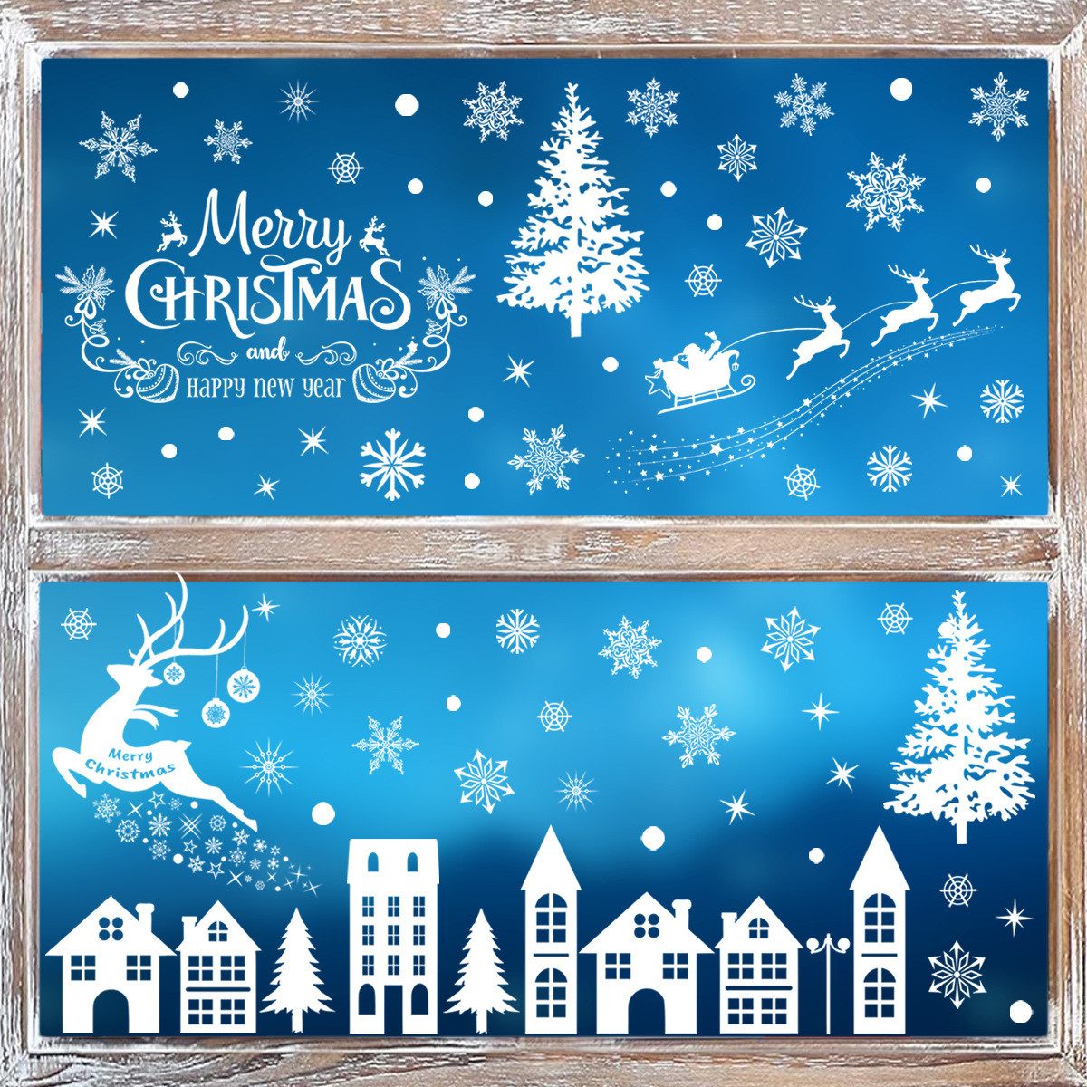 Coonoor Aufkleber Fensterbilder Weihnachten Selbstklebend, Fensterdeko Weihnachten, (4tlg), Wiederverwendbar Statisch Haftende Aufkleber Weihnachtsdeko – Bild 4 von 5